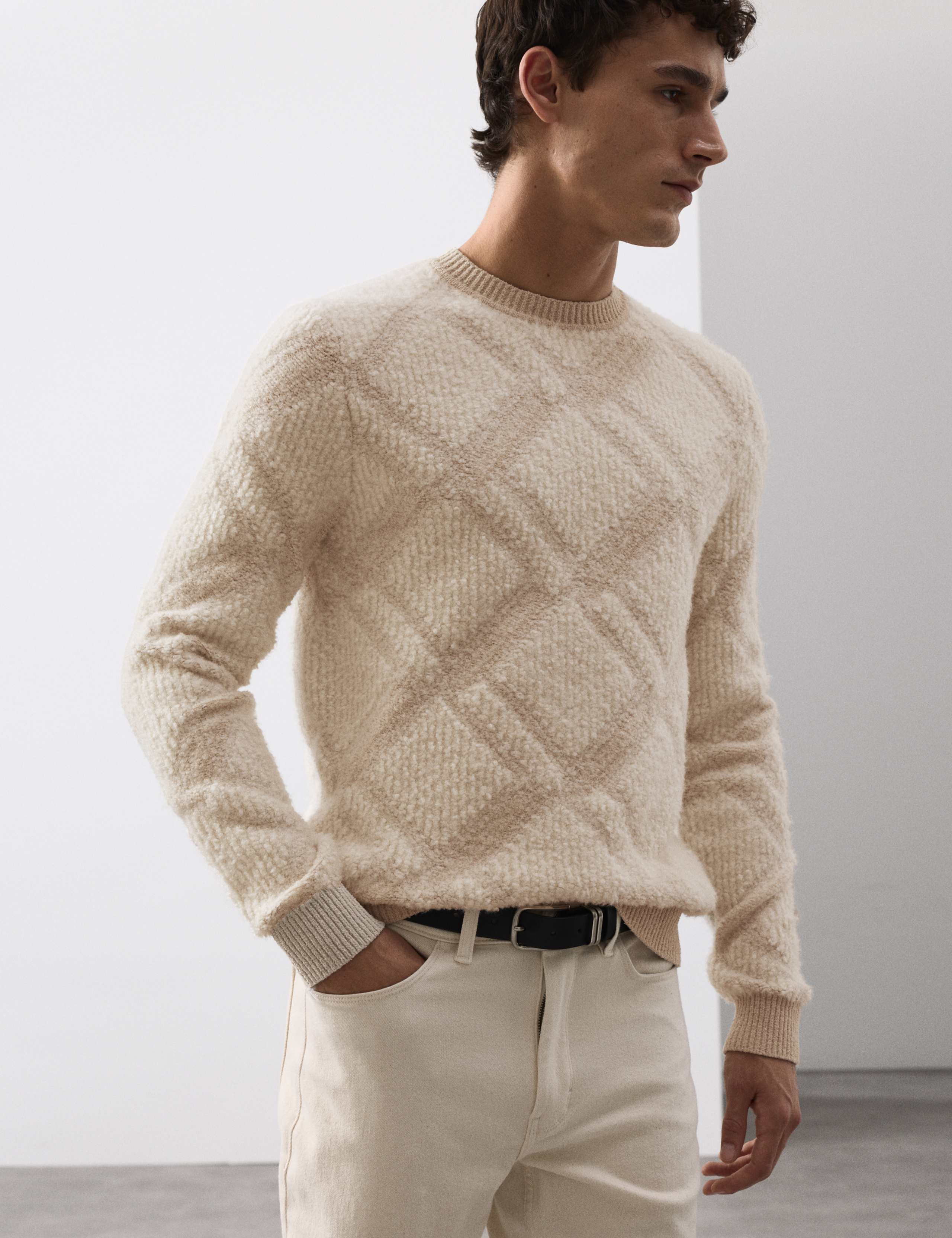 Merino Wool Rich Geometric Boucle Jumper