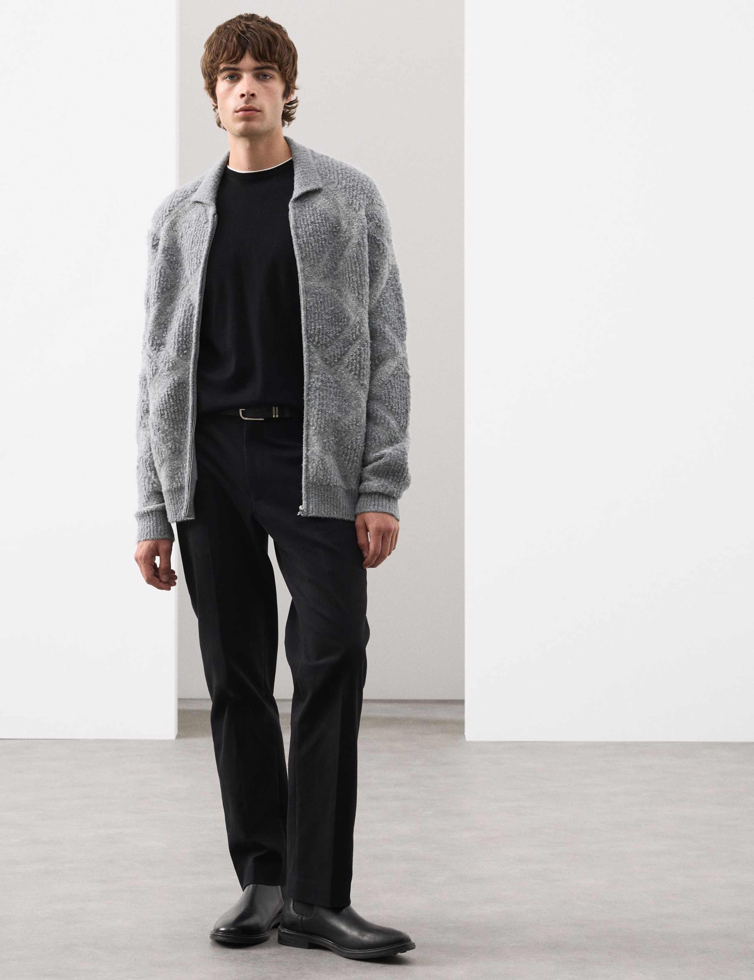 Merino Wool Rich Boucle Zip Up Jacket