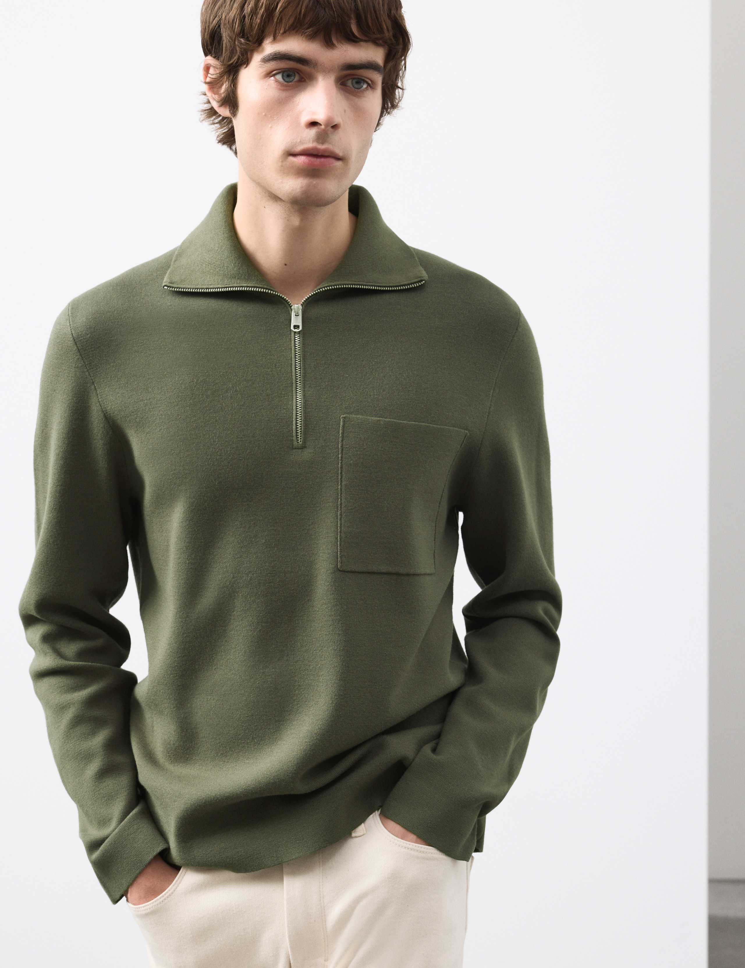 Milano-Knit Extended Funnel Neck Half Zip Jumper