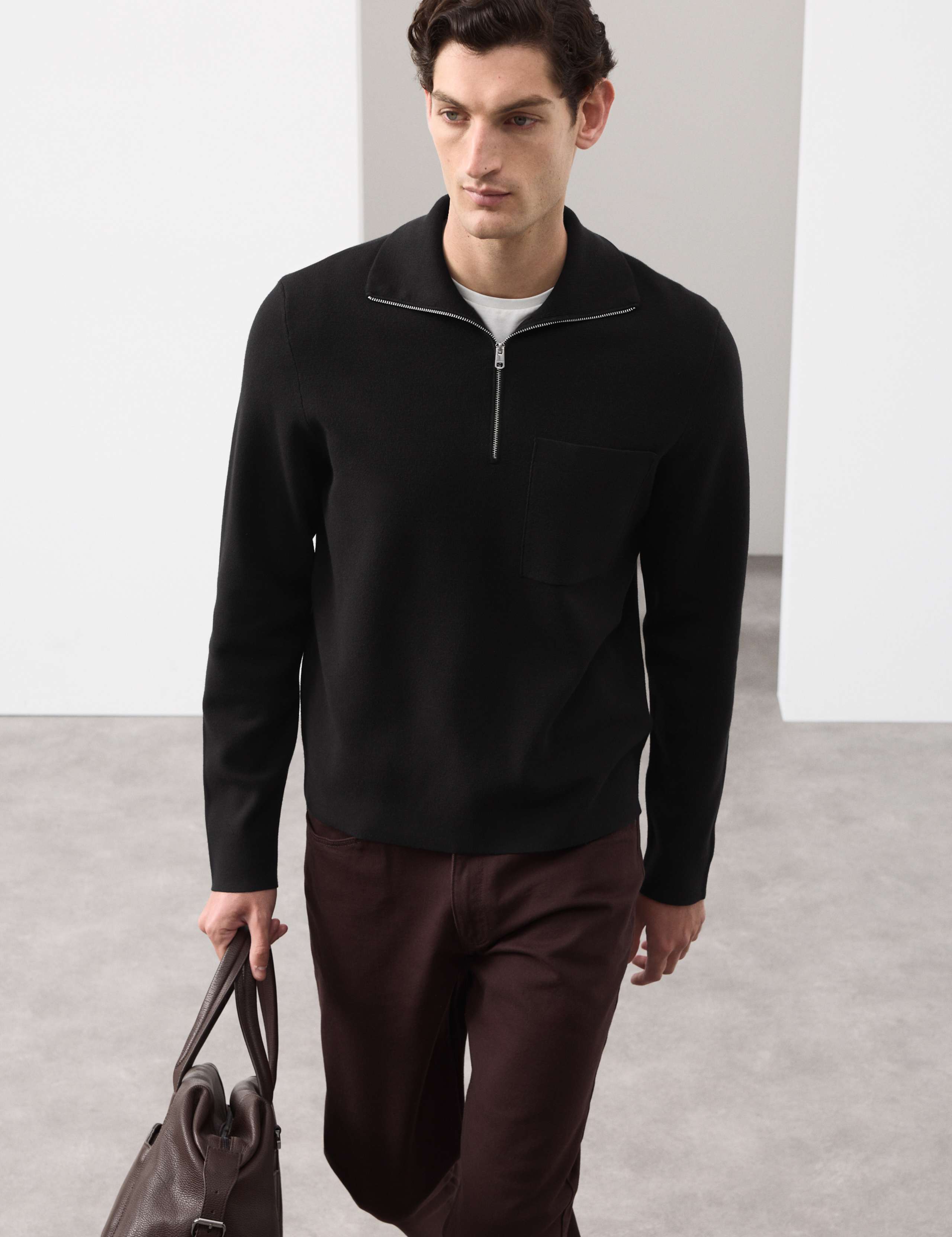 Milano-Knit Extended Funnel Neck Half Zip Jumper