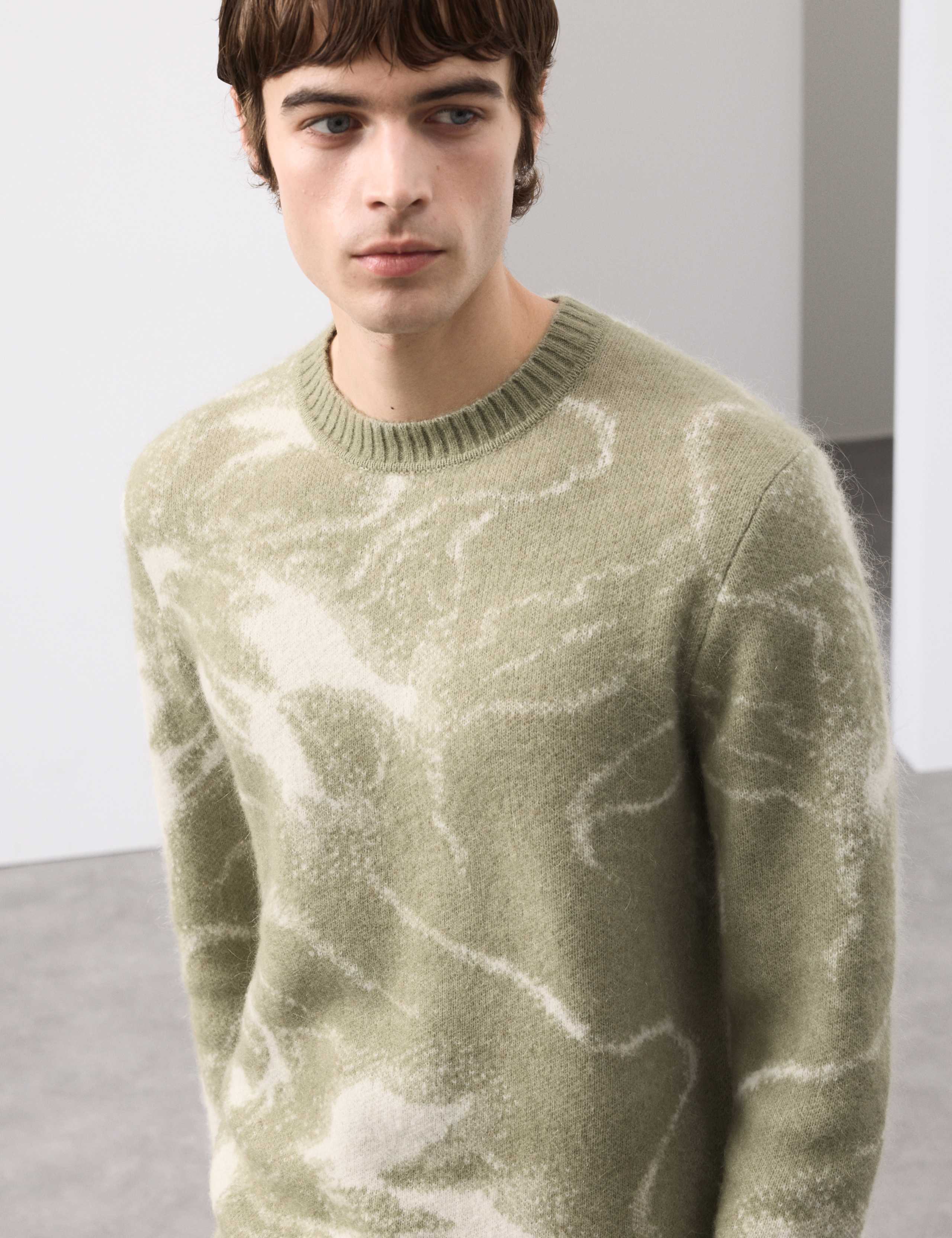 Merino Mohair Blend Pattern Crew Neck Jumper