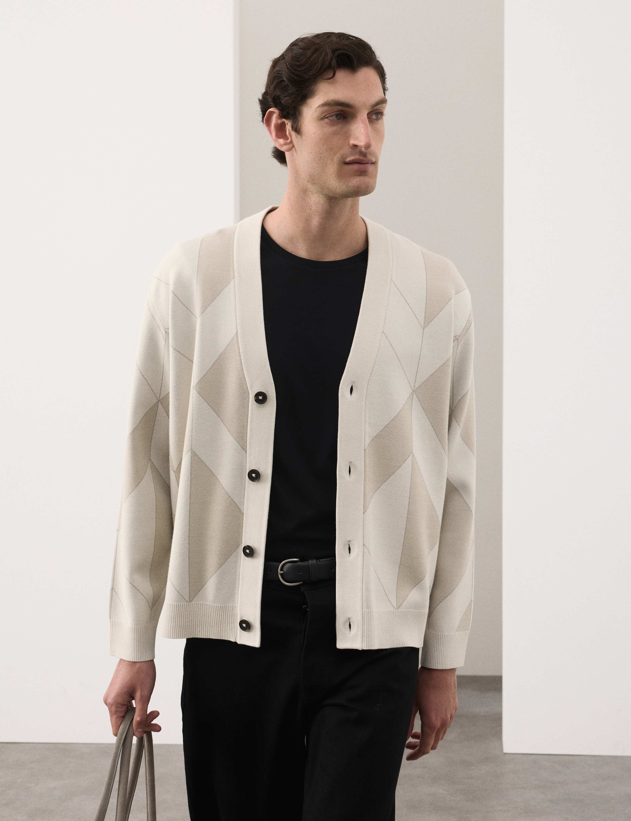 Milano-Knit V-Neck Jacquard Cardigan