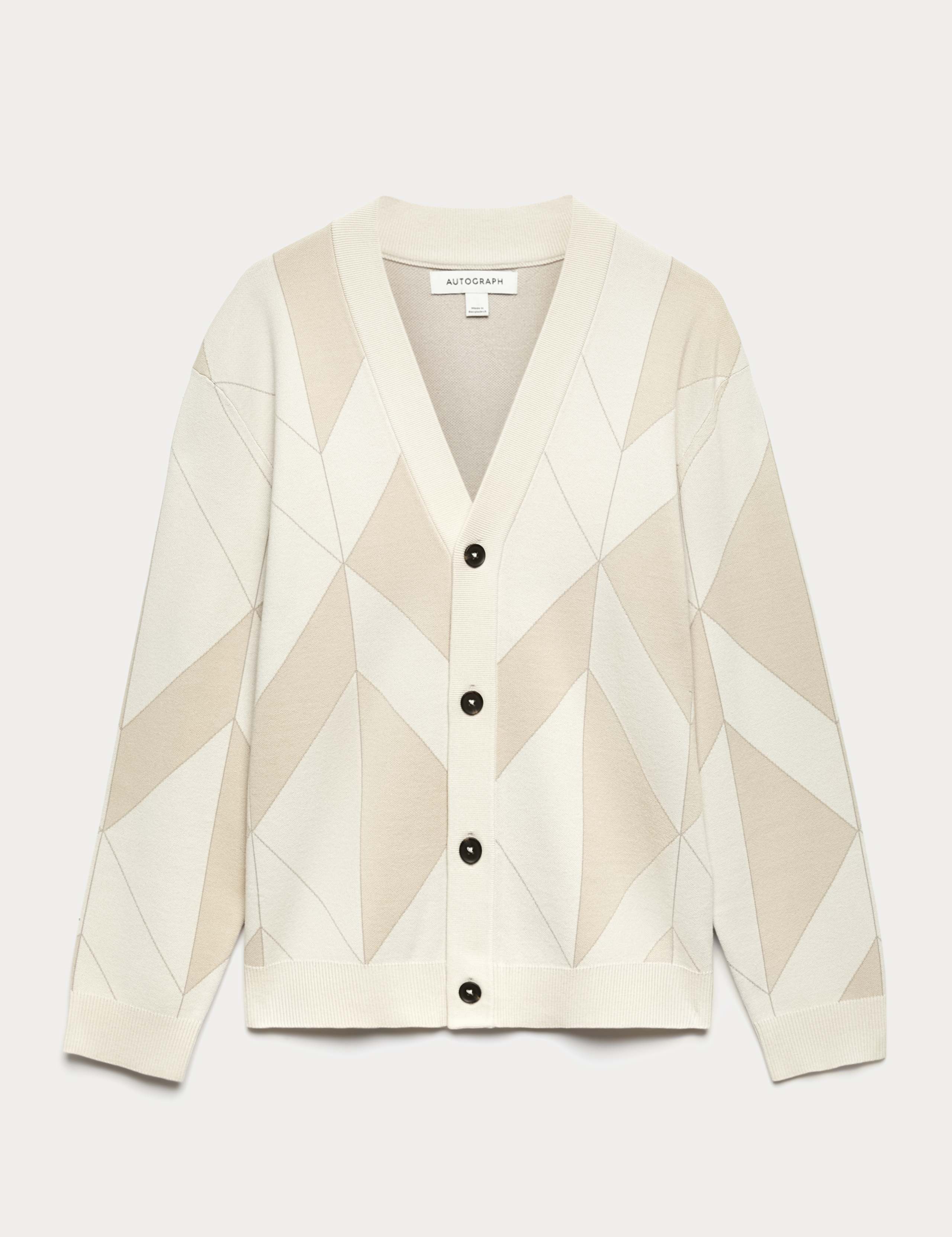 Milano-Knit V-Neck Jacquard Cardigan