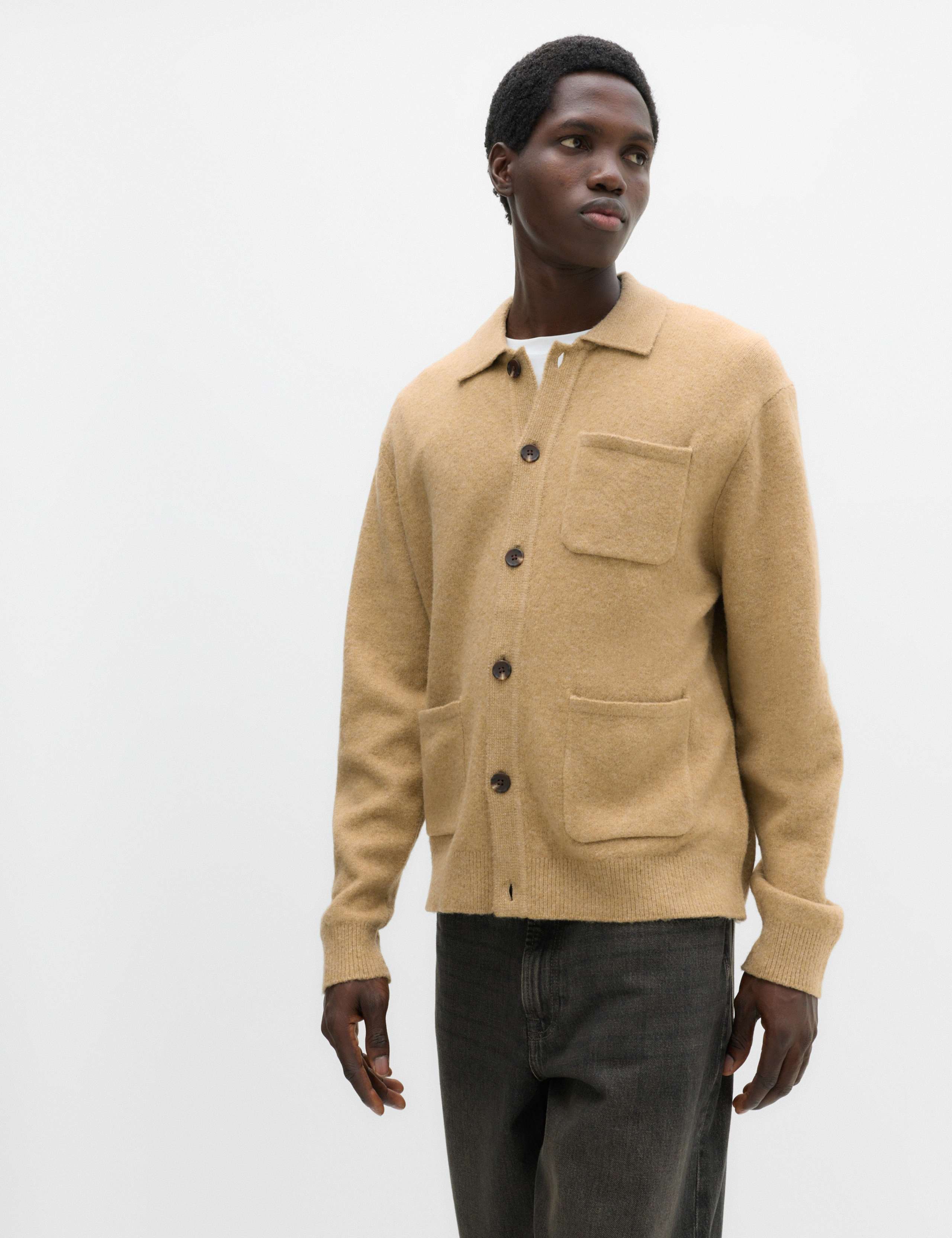 Textured Cardigan with Wool