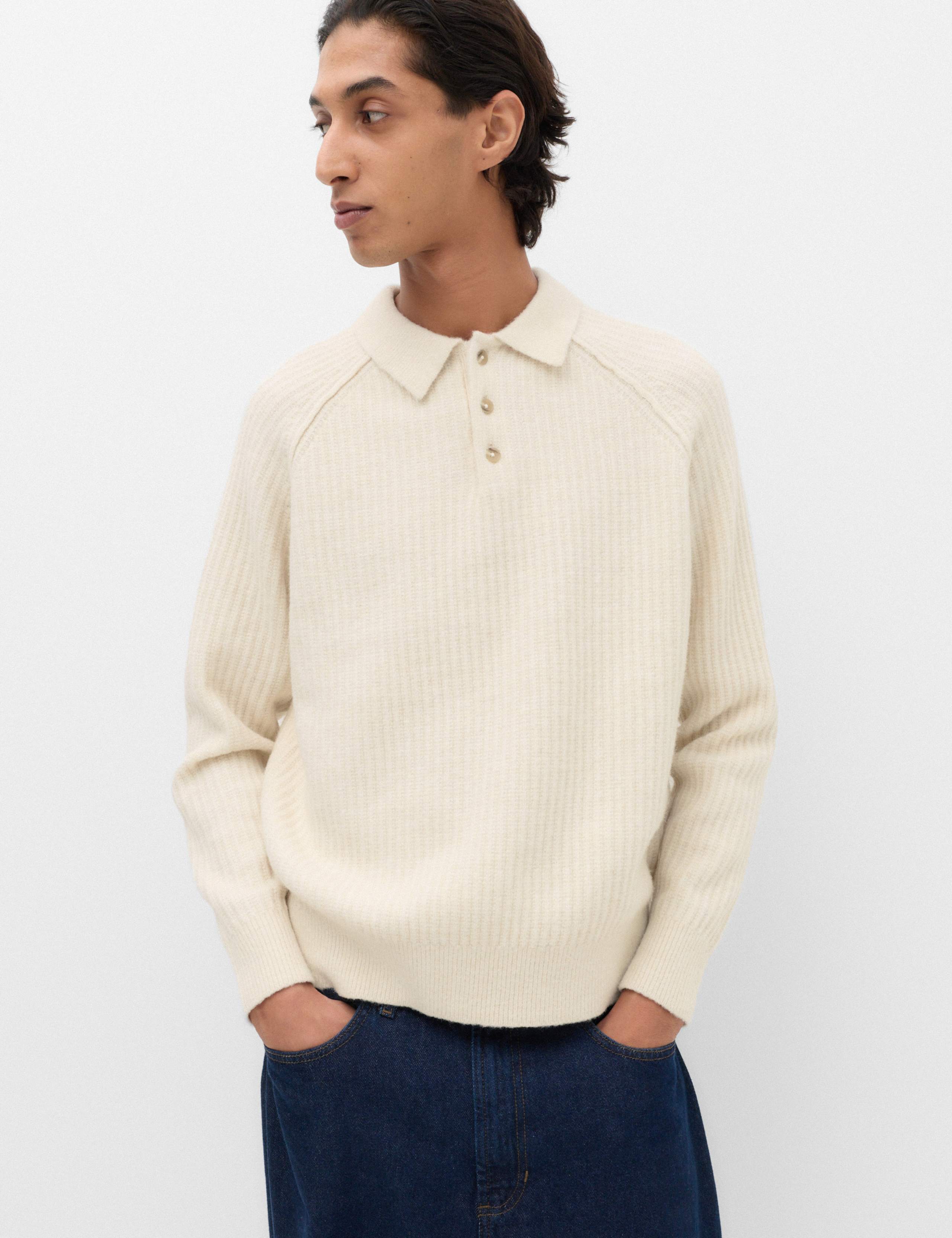 Lofty Relaxed Fit Ribbed Knit Polo Shirt