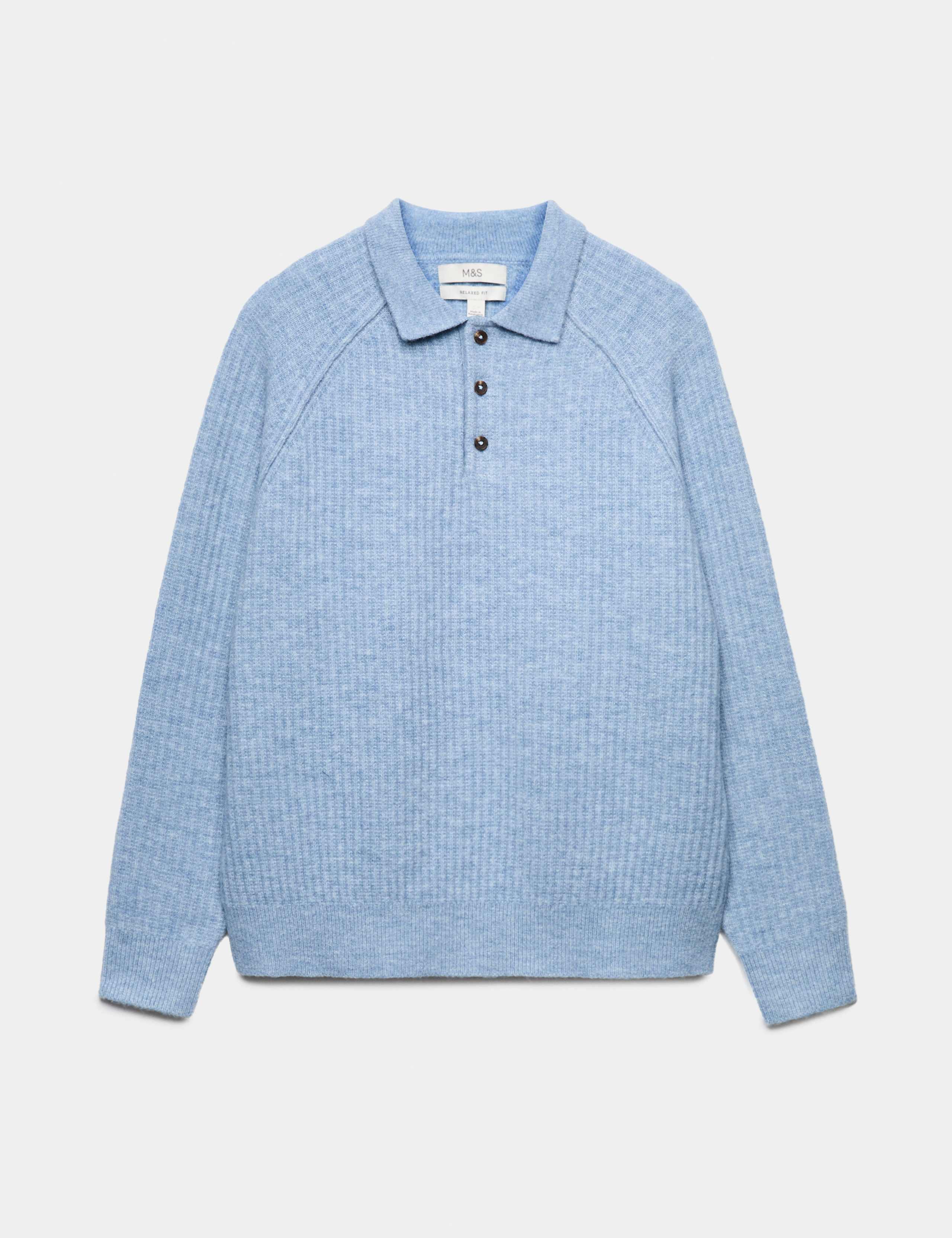 Lofty Ribbed Buttoned Knitted Polo Shirt