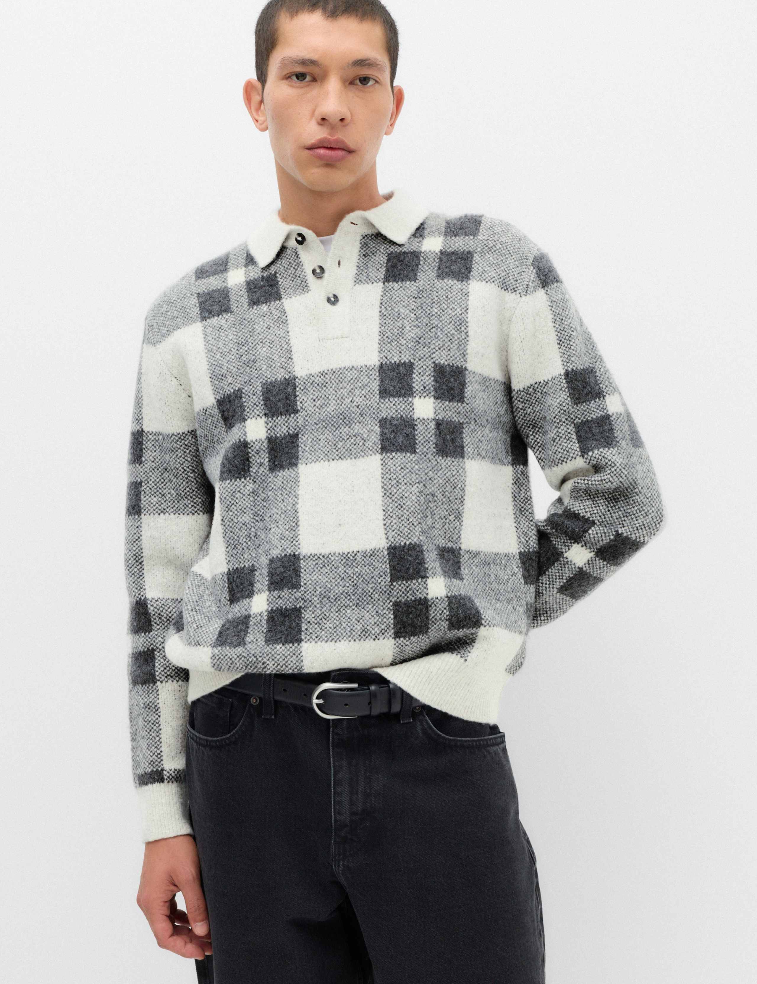 Regular Fit Check Jumper with Wool