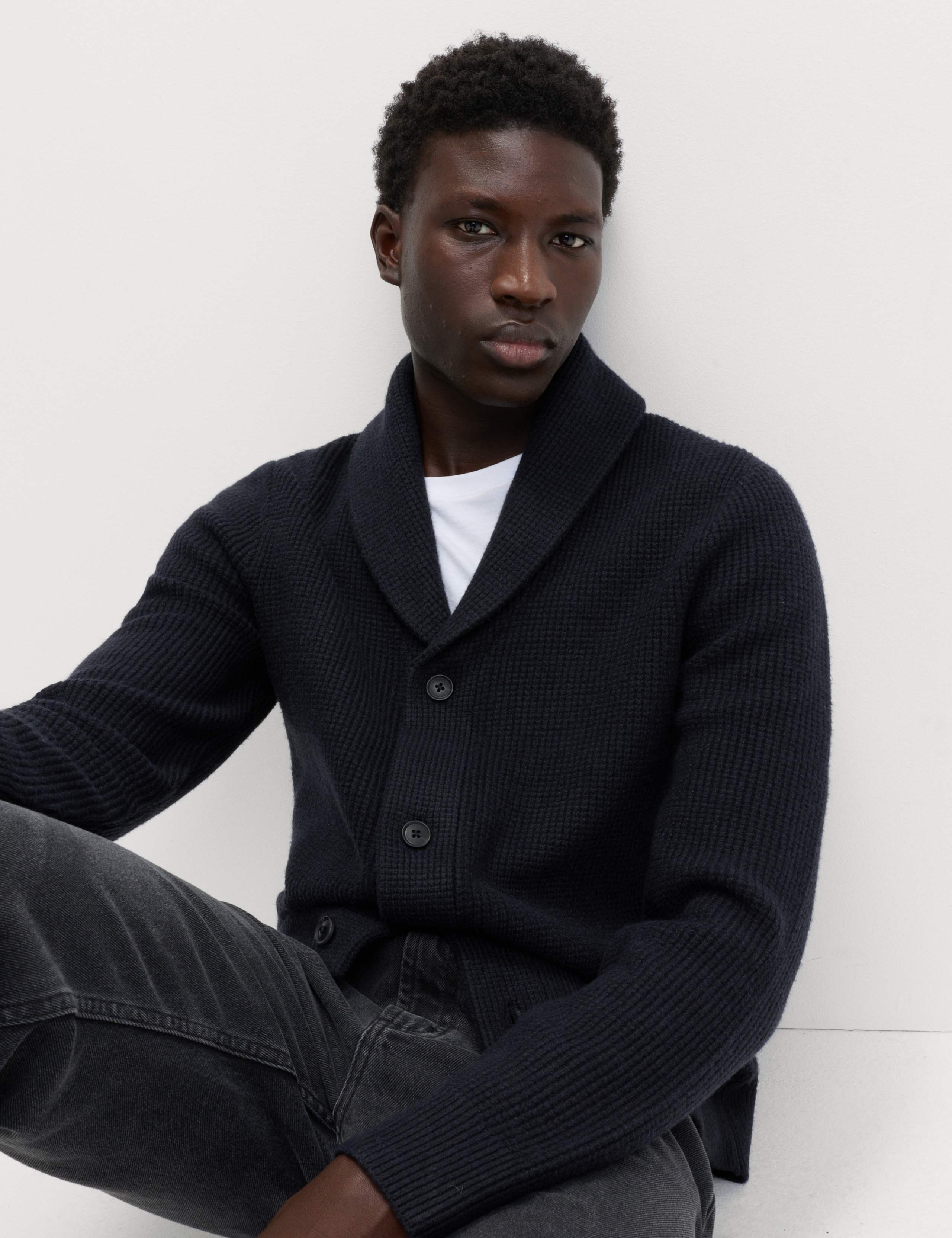 Air Yarn Textured Shawl Collar Cardigan