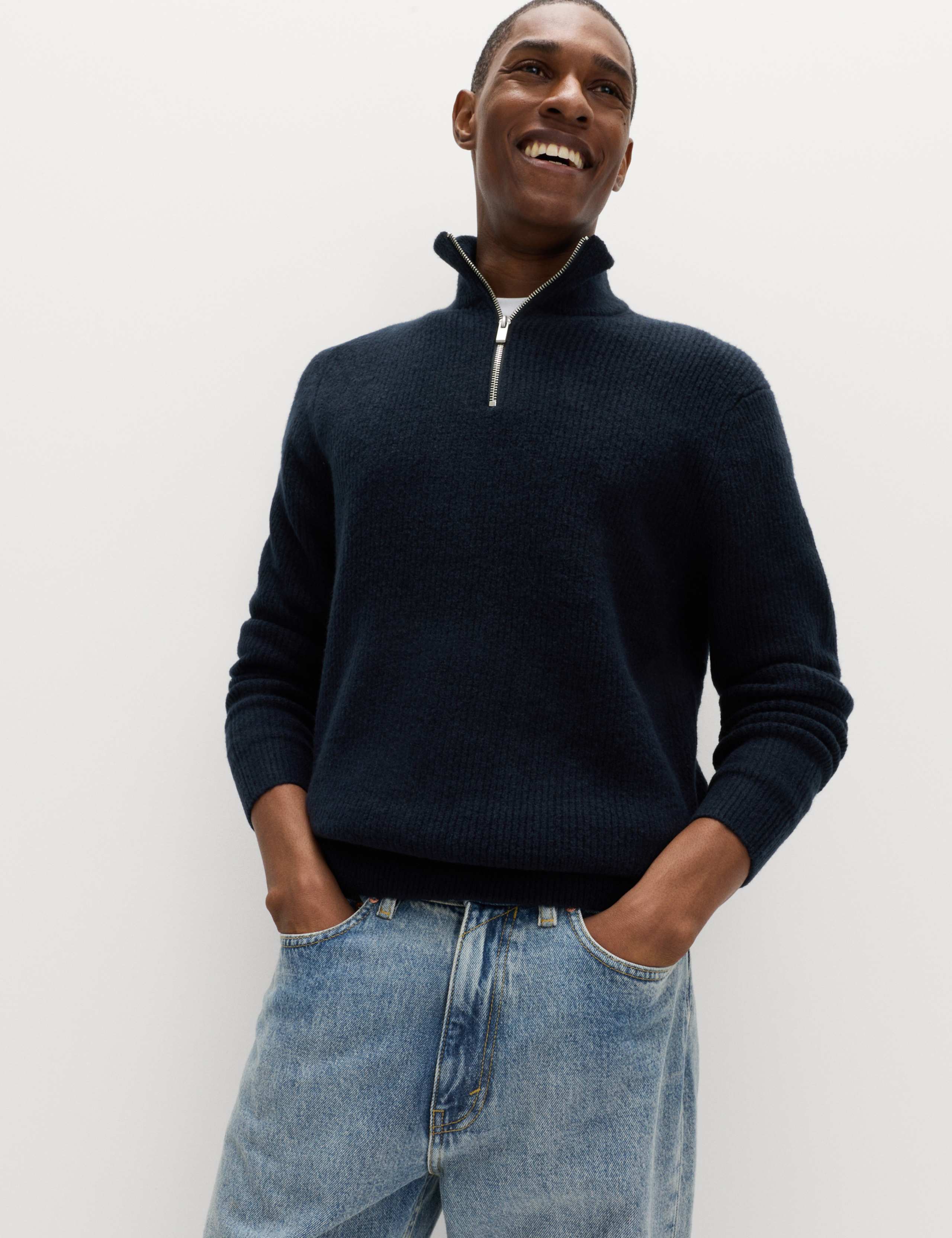 Supersoft Ribbed Half zip Jumper with Wool