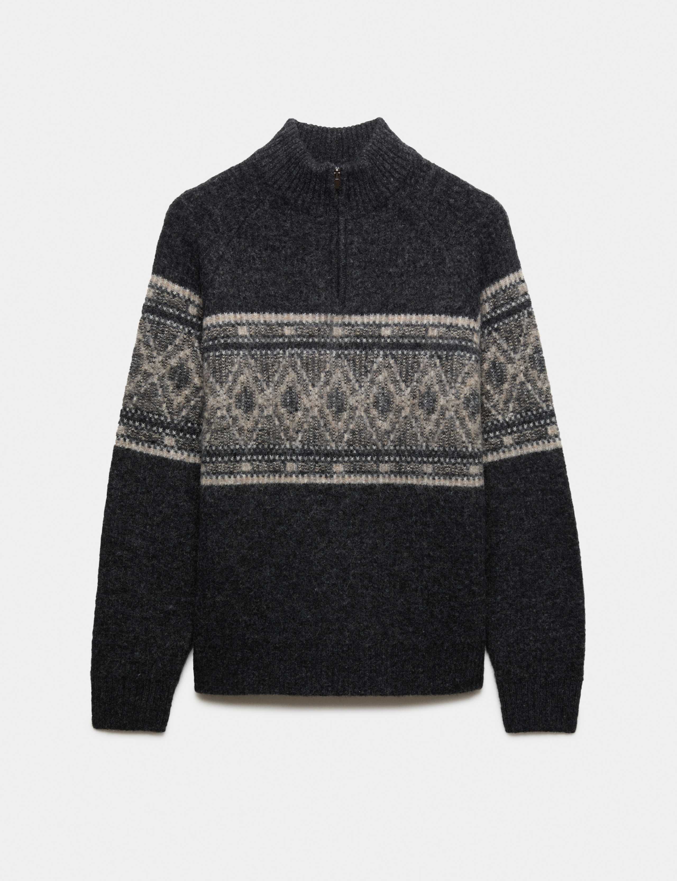 Fair Isle Half Zip Jumper with Wool