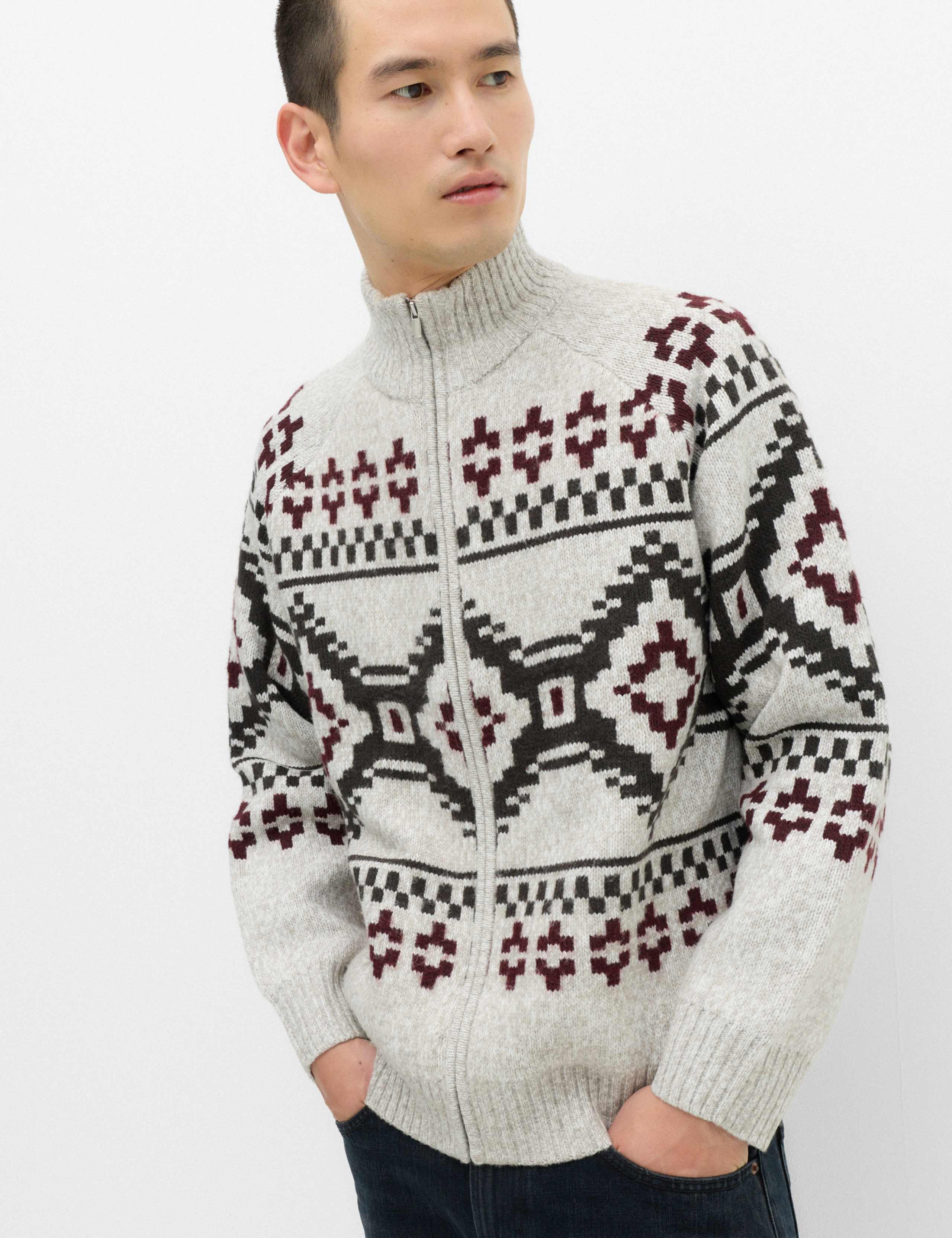 Fair Isle Funnel Neck Zip Up Jumper