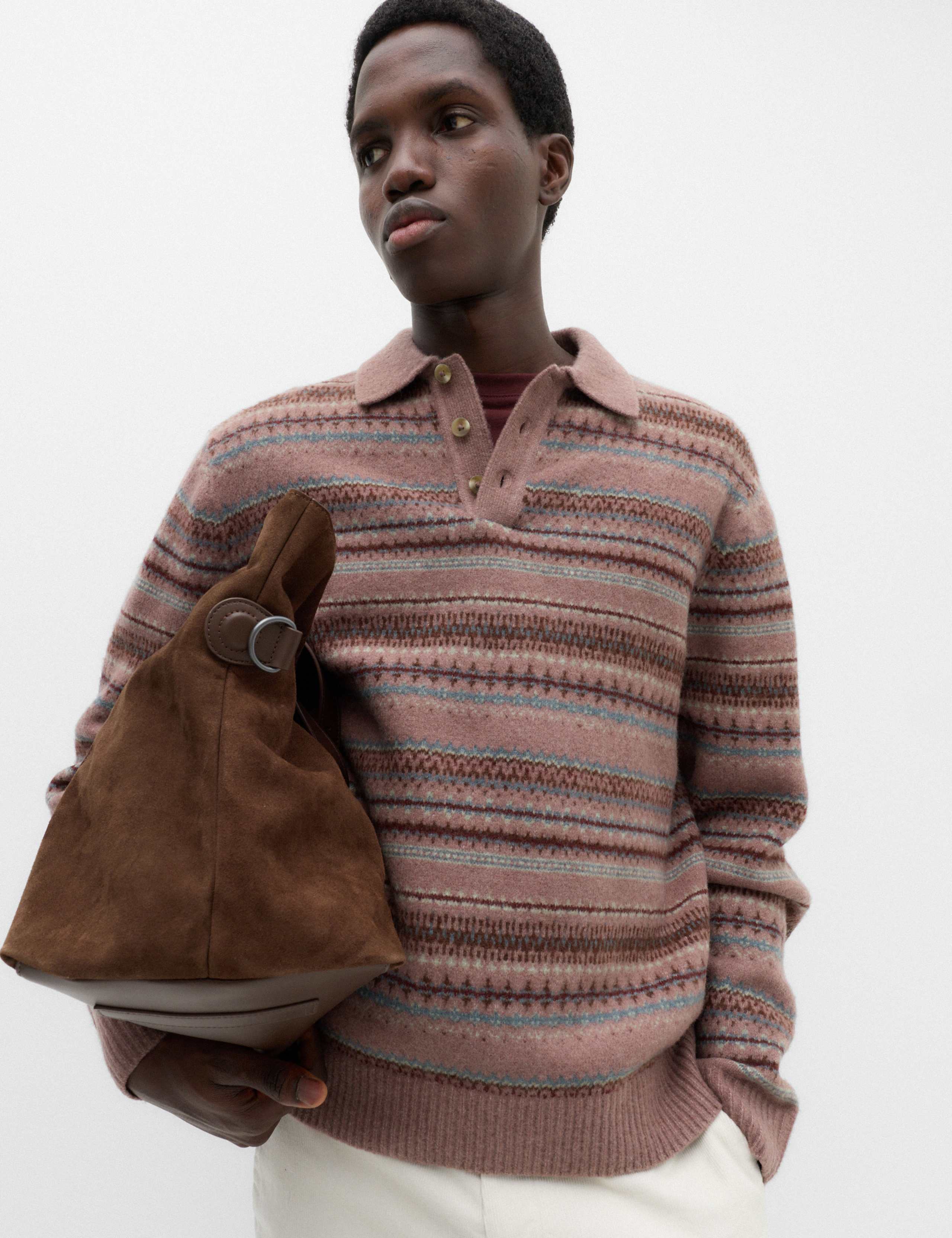 Fair Isle Knitted Polo Shirt with Wool