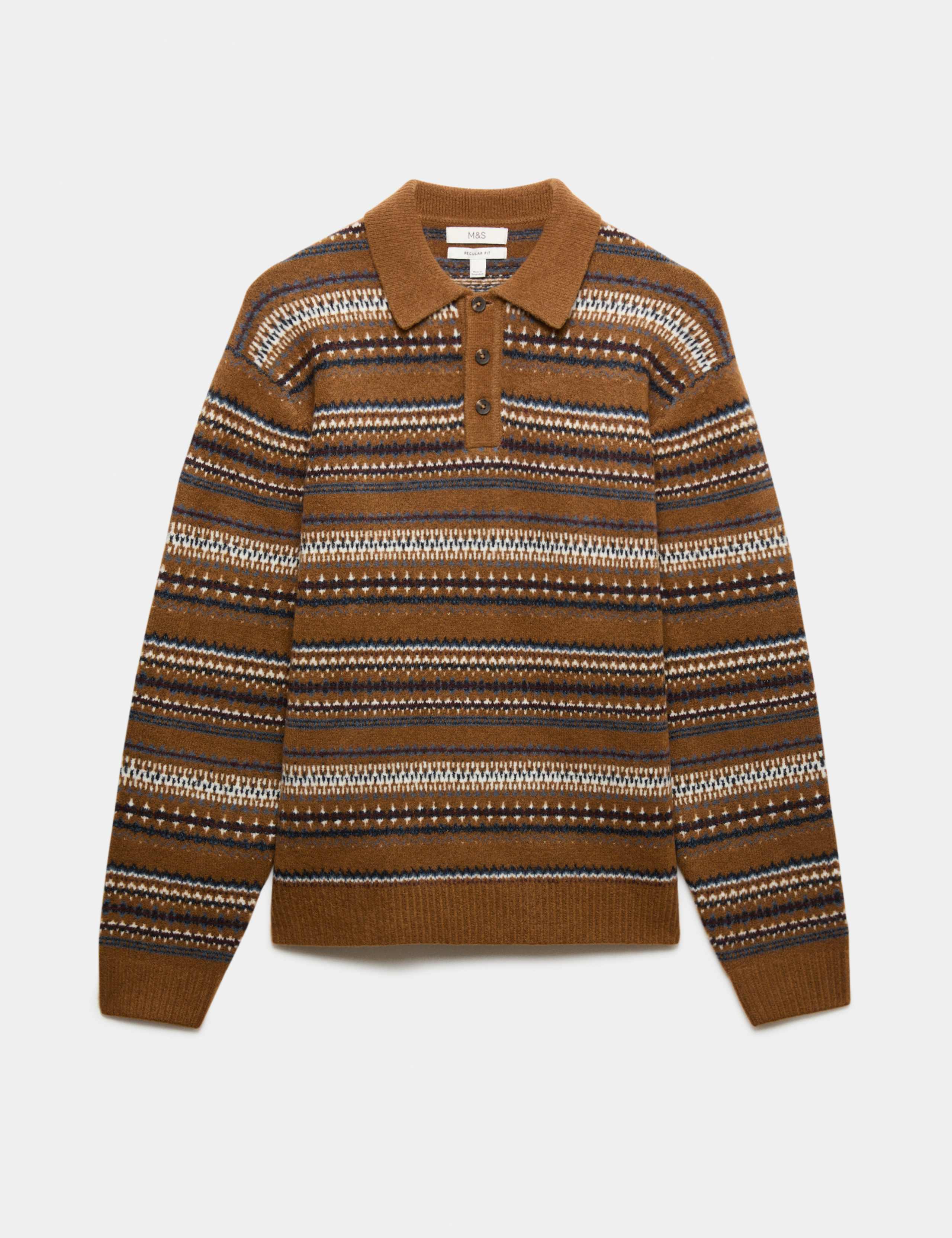 Fair Isle Knitted Polo Shirt with Wool
