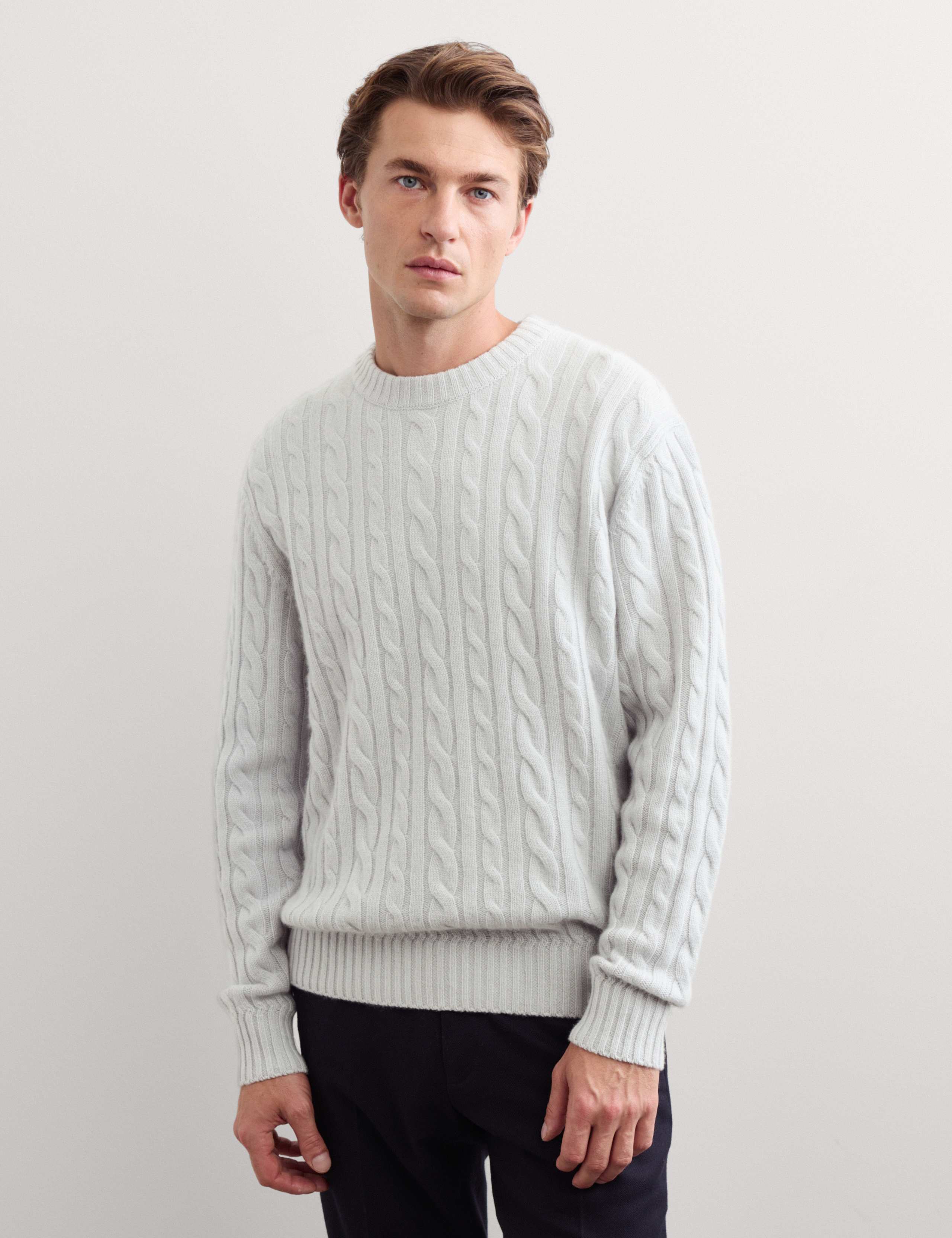 Cashmere Rich Cable Knit Crew Neck Jumper