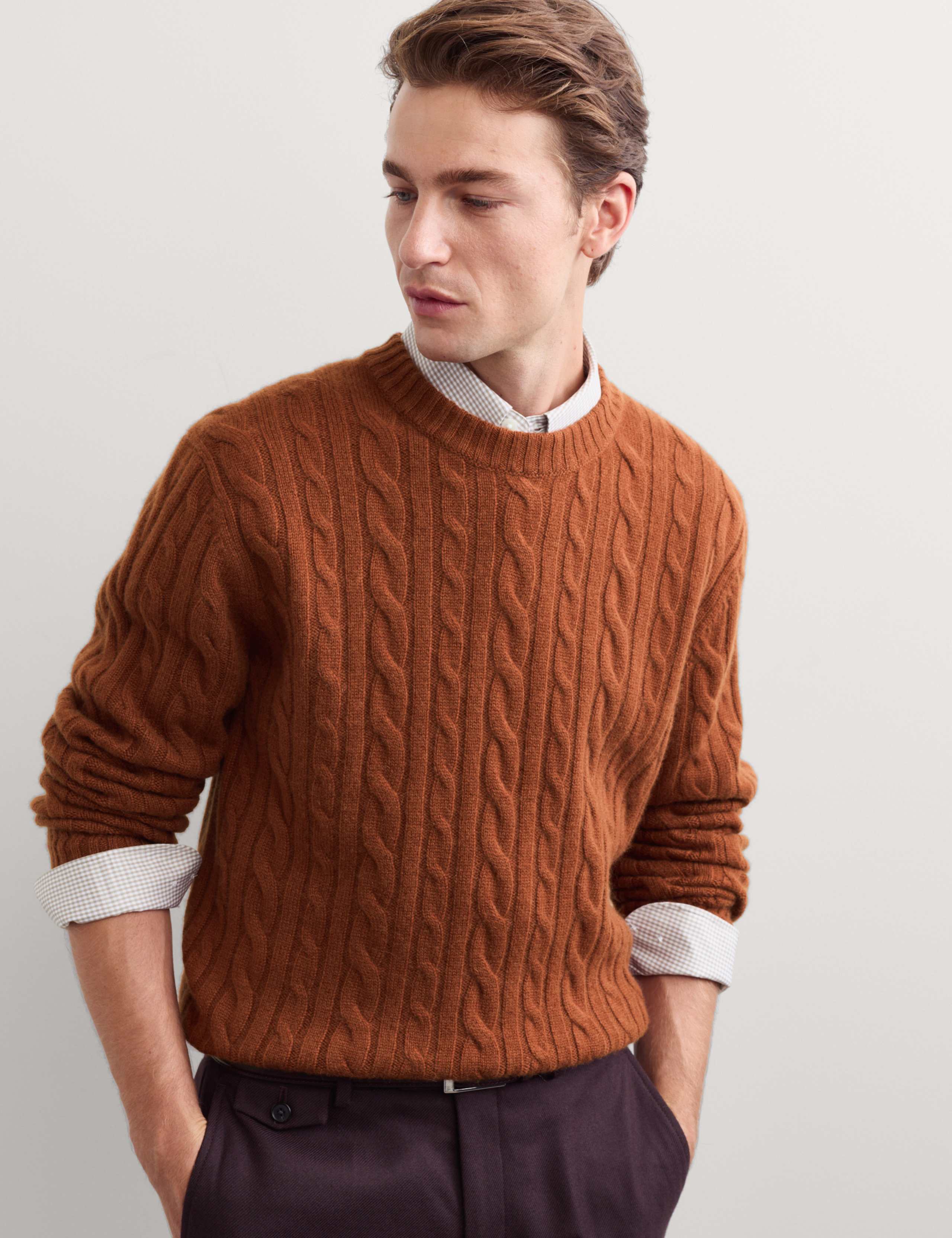 Cashmere Rich Cable Knit Crew Neck Jumper