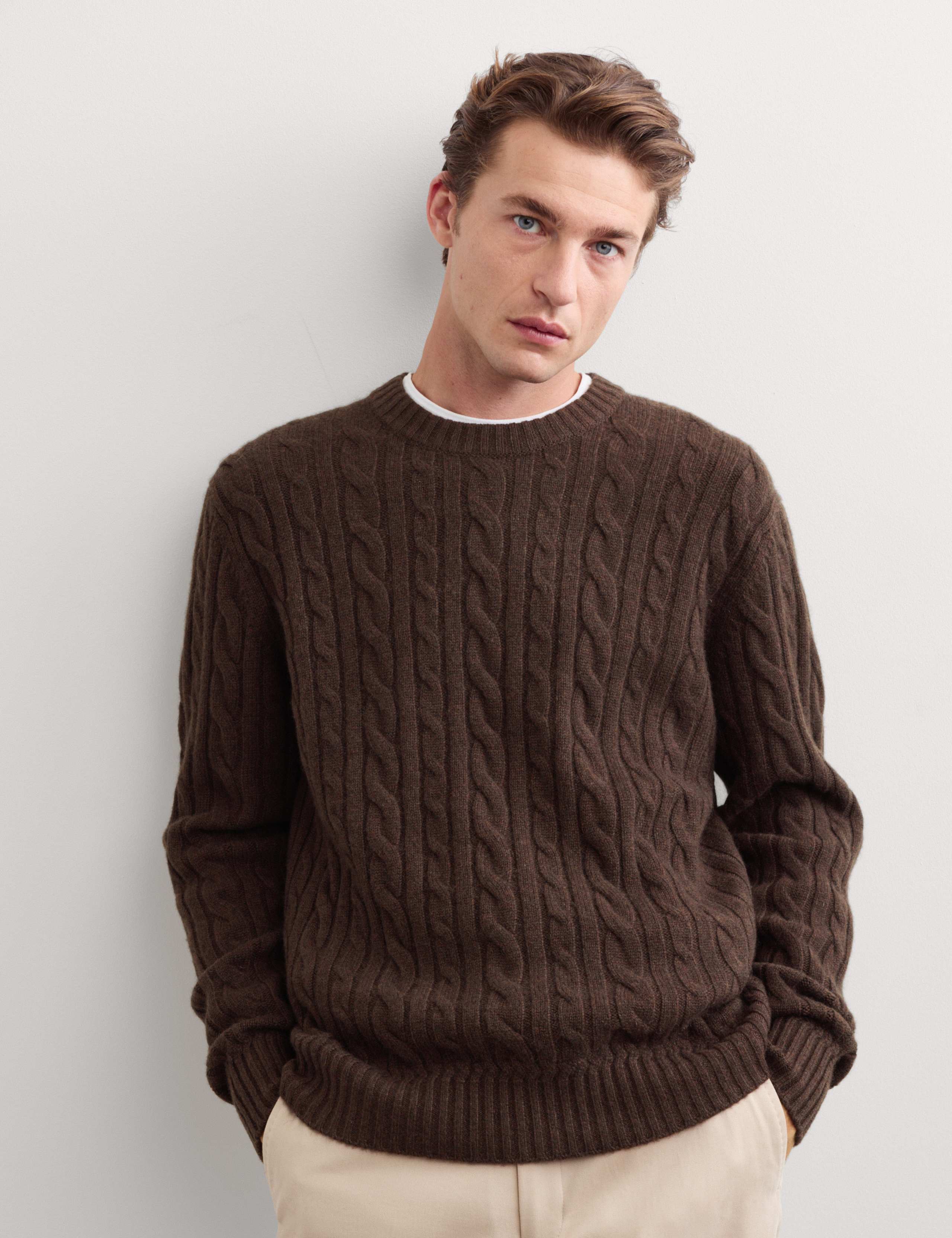 Cashmere Rich Cable Knit Crew Neck Jumper