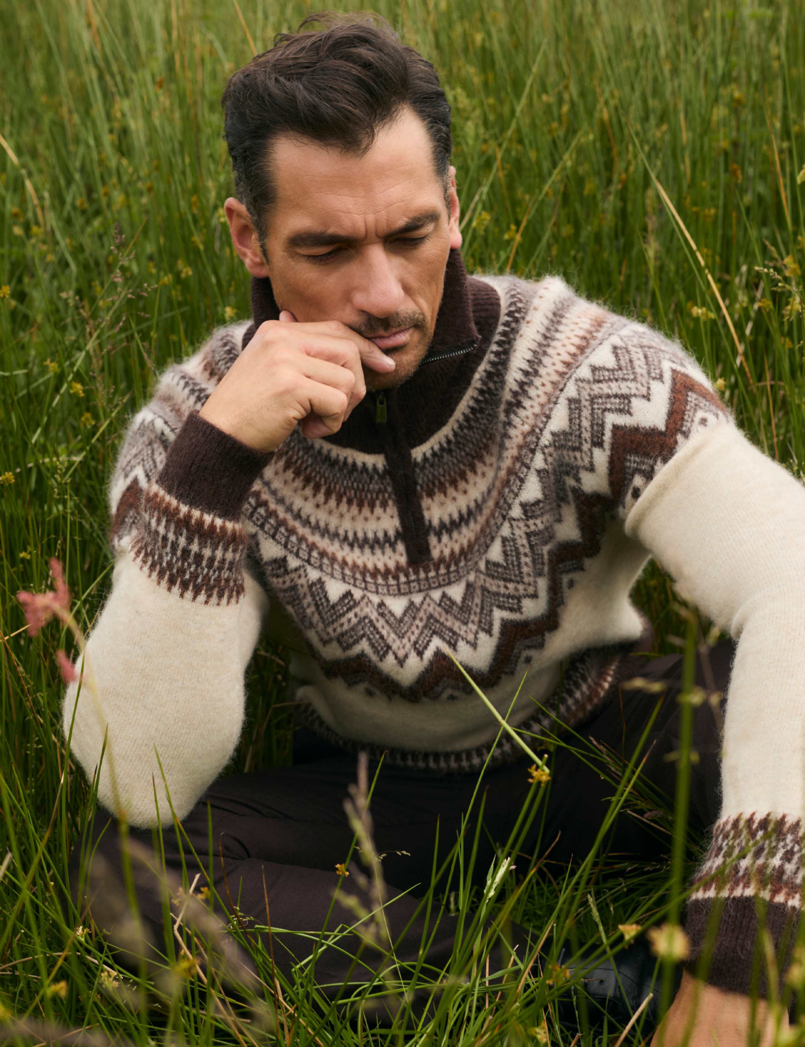 Alpaca Blend Fair Isle Half Zip Jumper