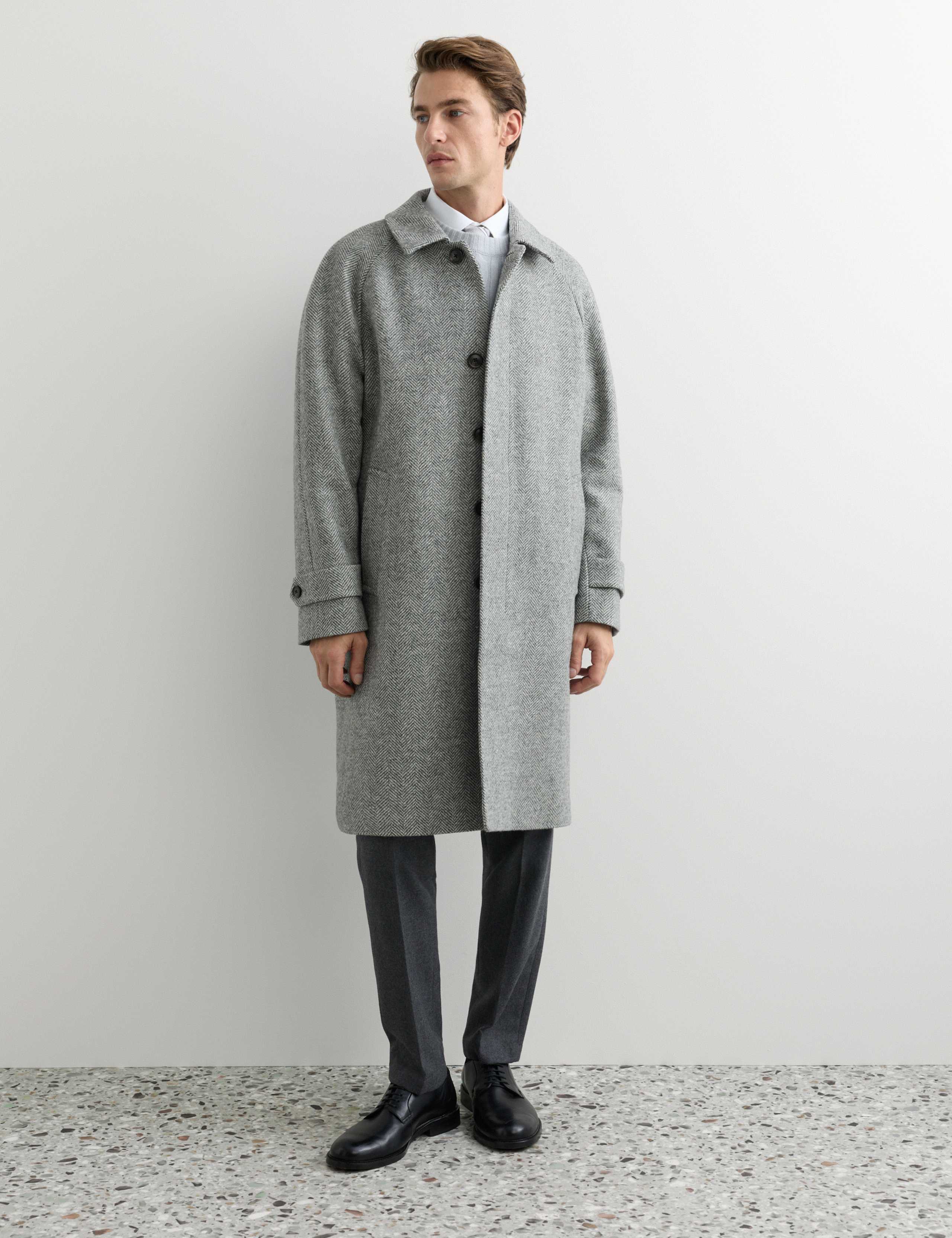 Pure Wool Herringbone Overcoat