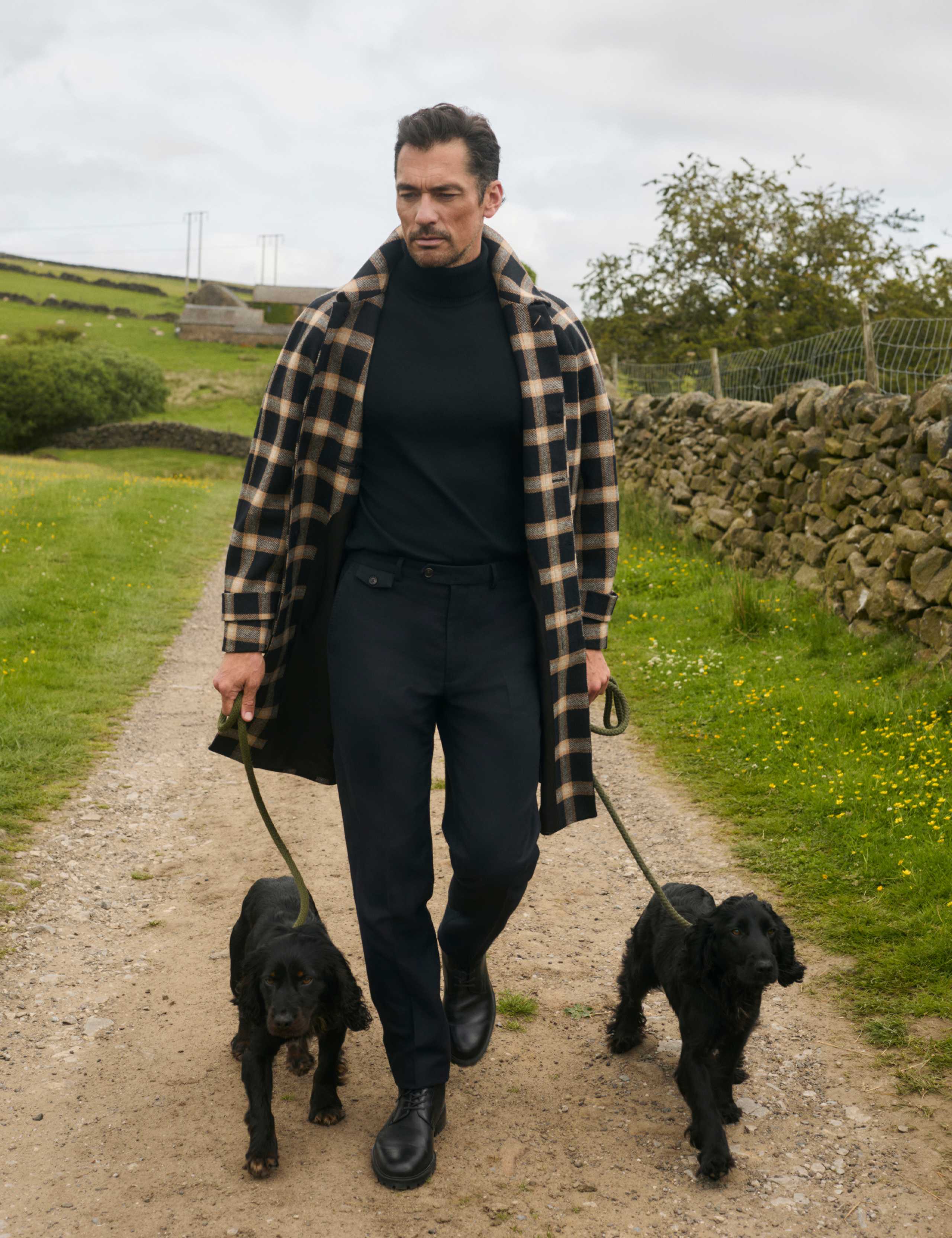 Wool and Cashmere Blend Check Overcoat