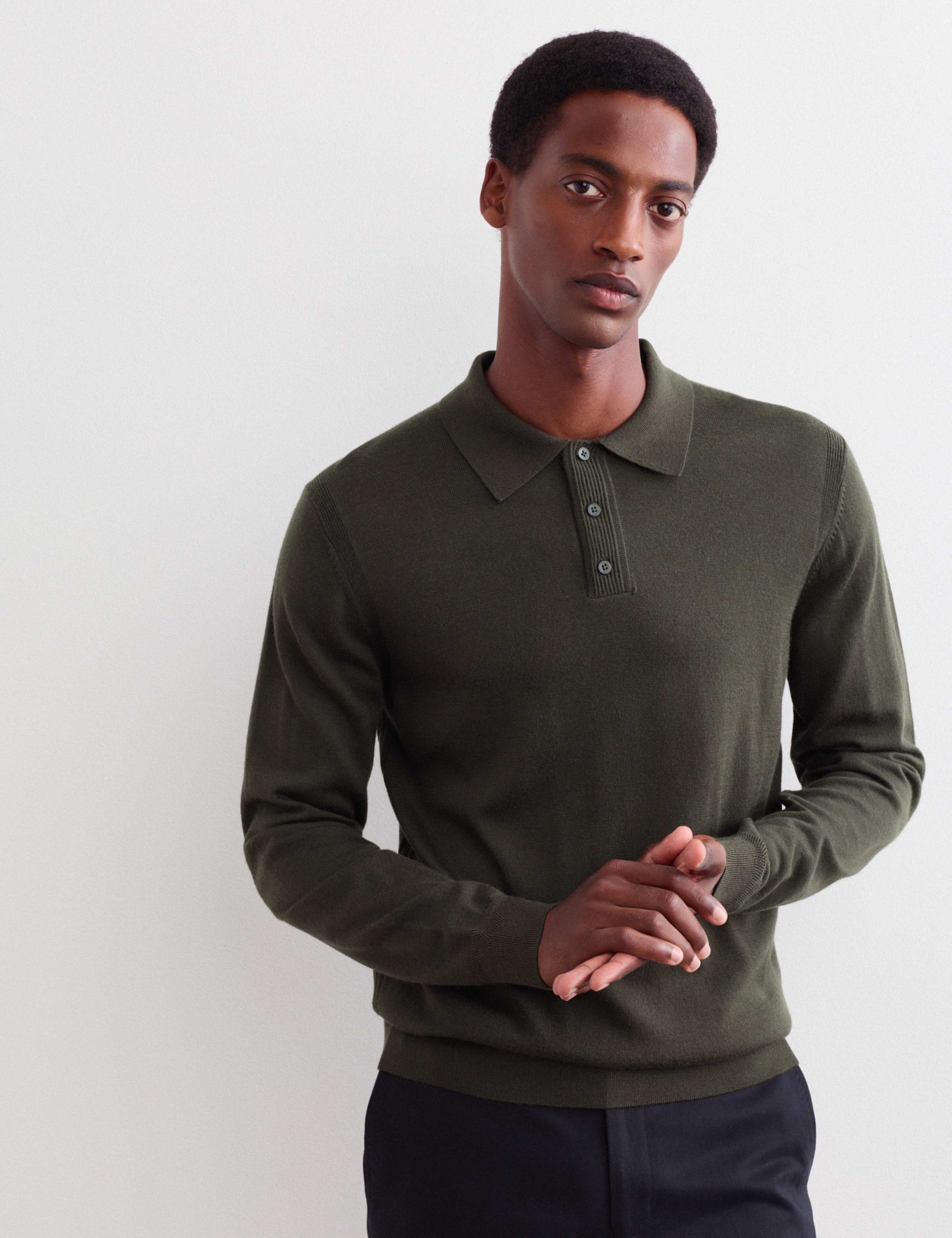 Merino Wool with Silk Knitted Polo Shirt
