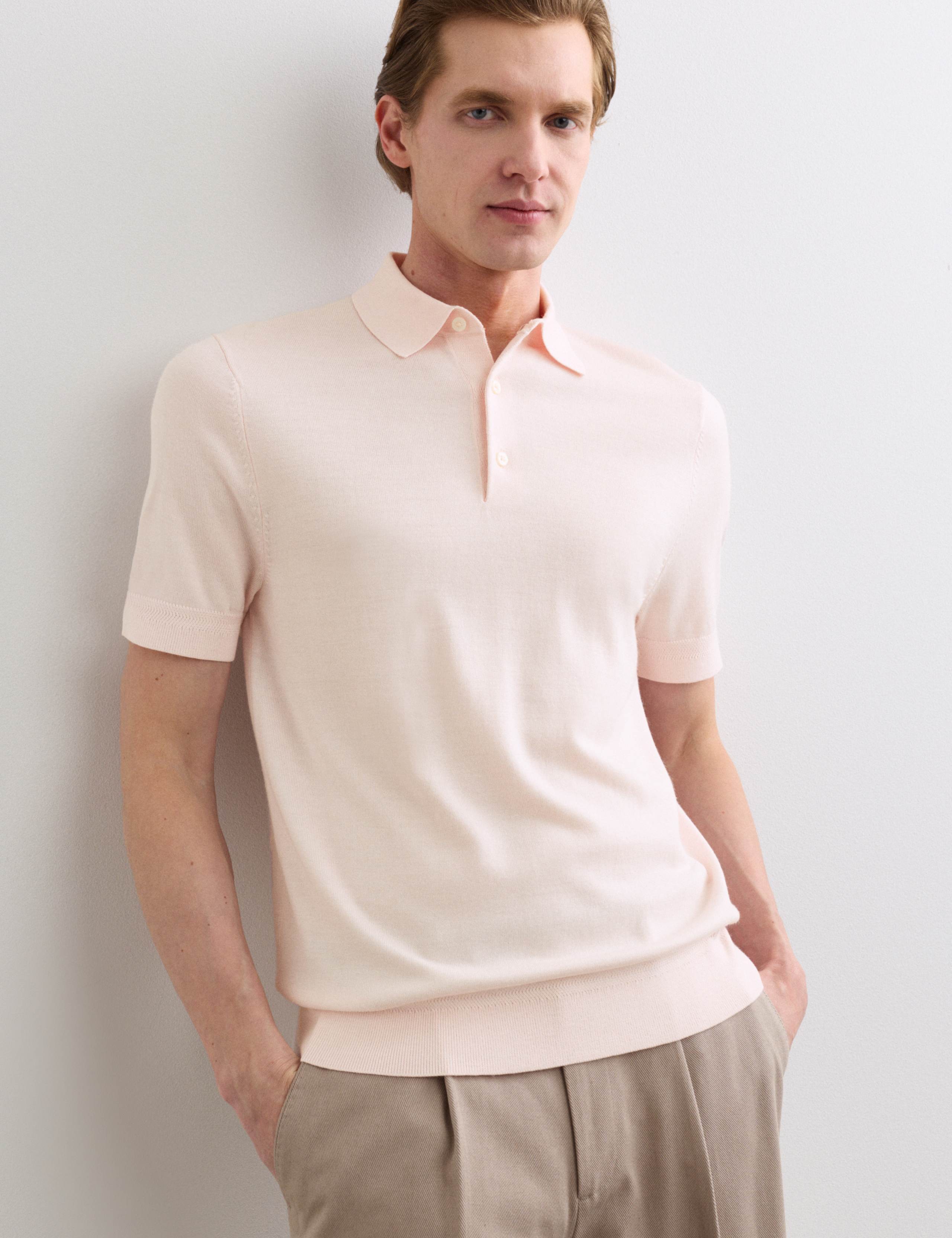 Merino Wool with Silk Knitted Polo Shirt