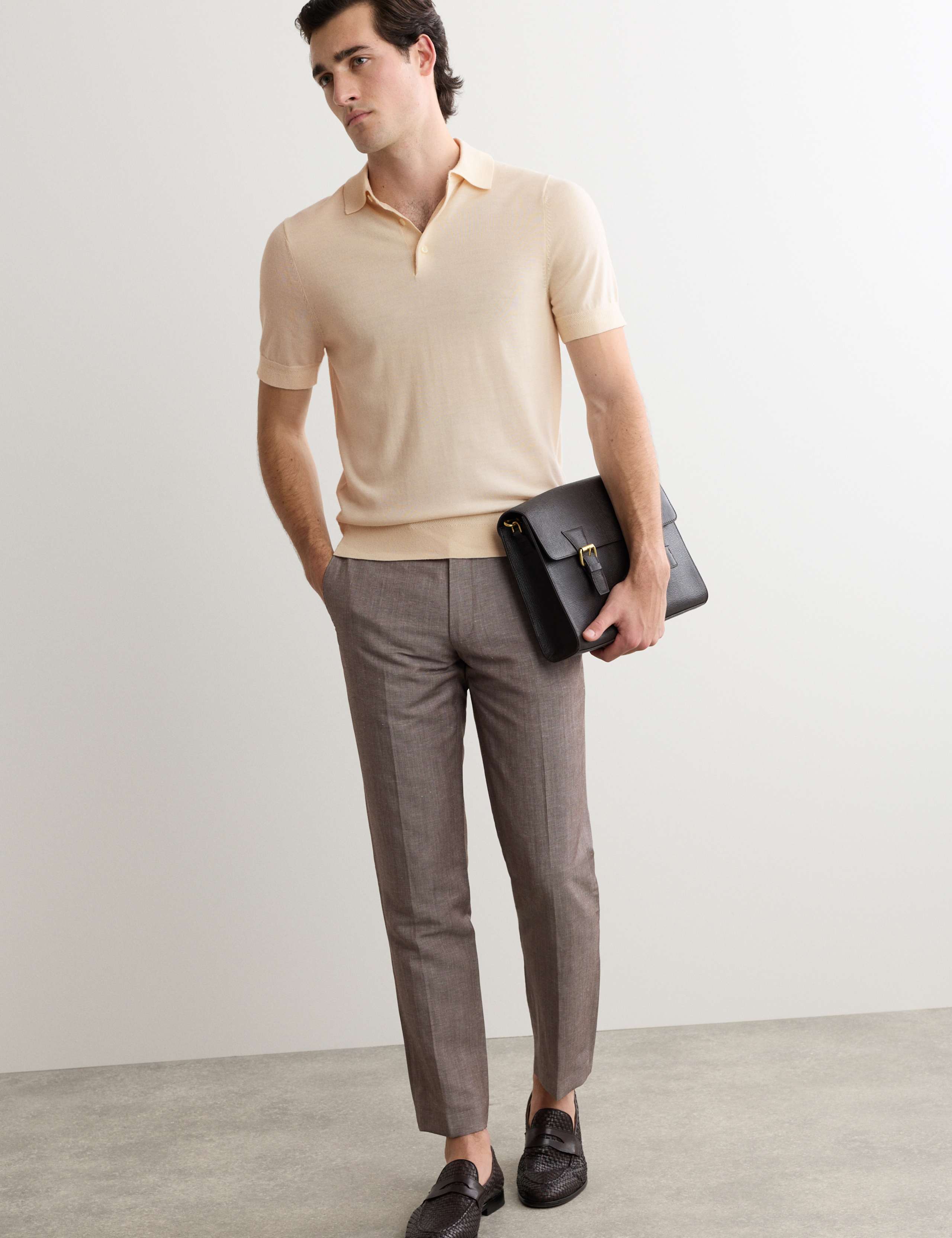 Merino Wool Rich Knitted Polo Shirt with Silk