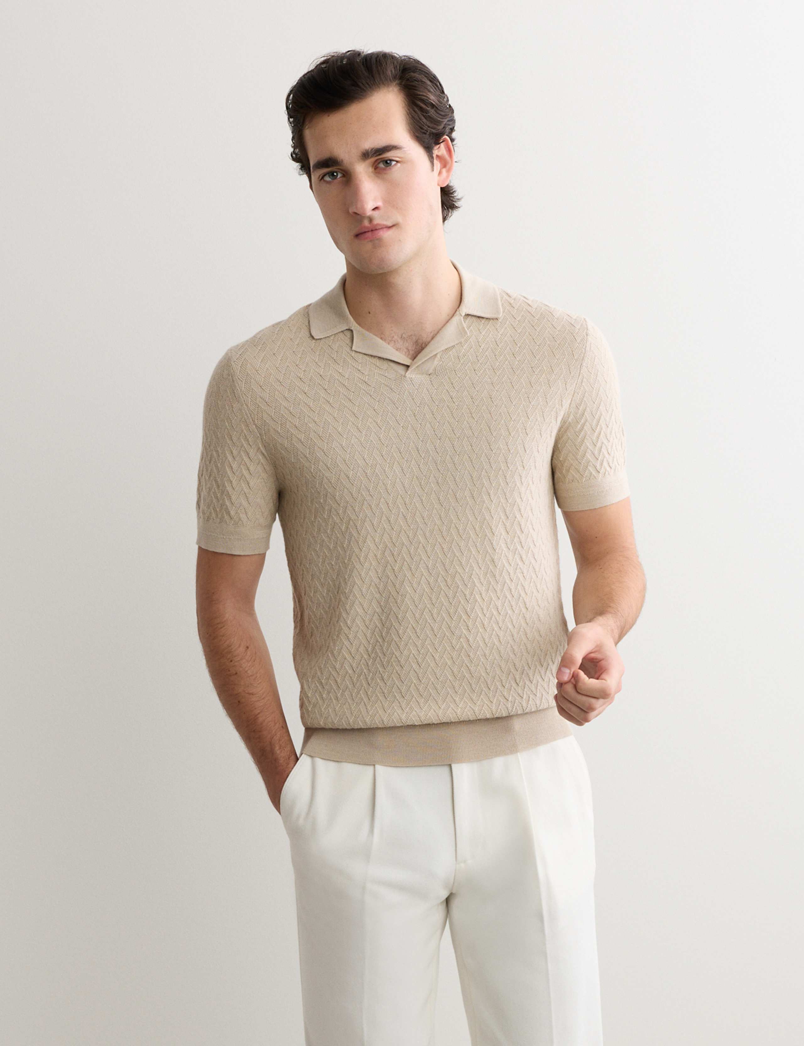 Merino Wool Rich Knitted Polo Shirt with Silk