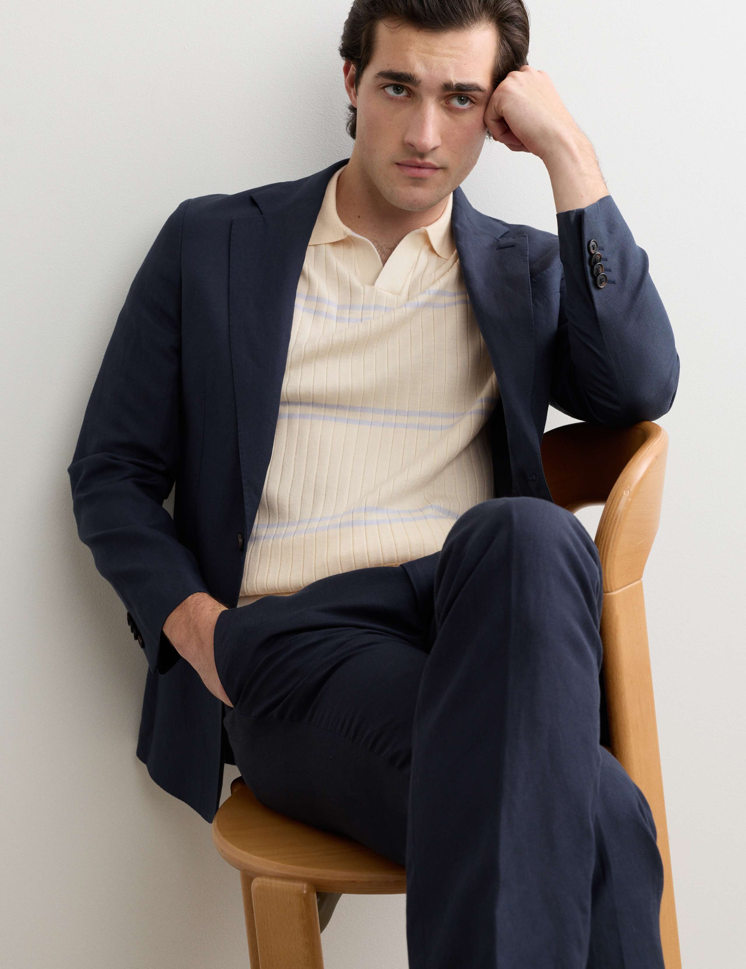 Merino Wool Rich Knitted Polo Shirt with Silk