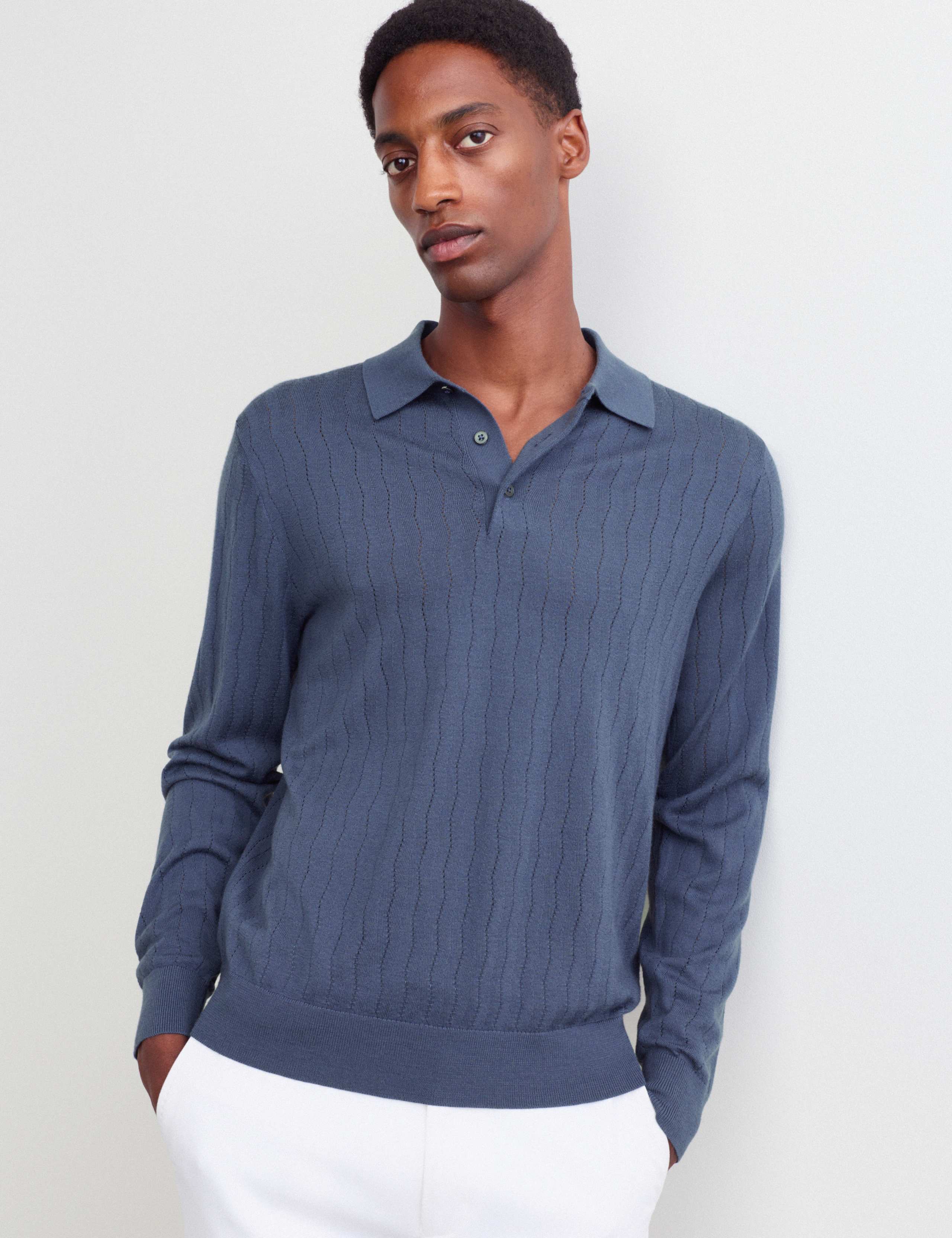 Merino Wool Rich Knitted Polo Shirt with Silk