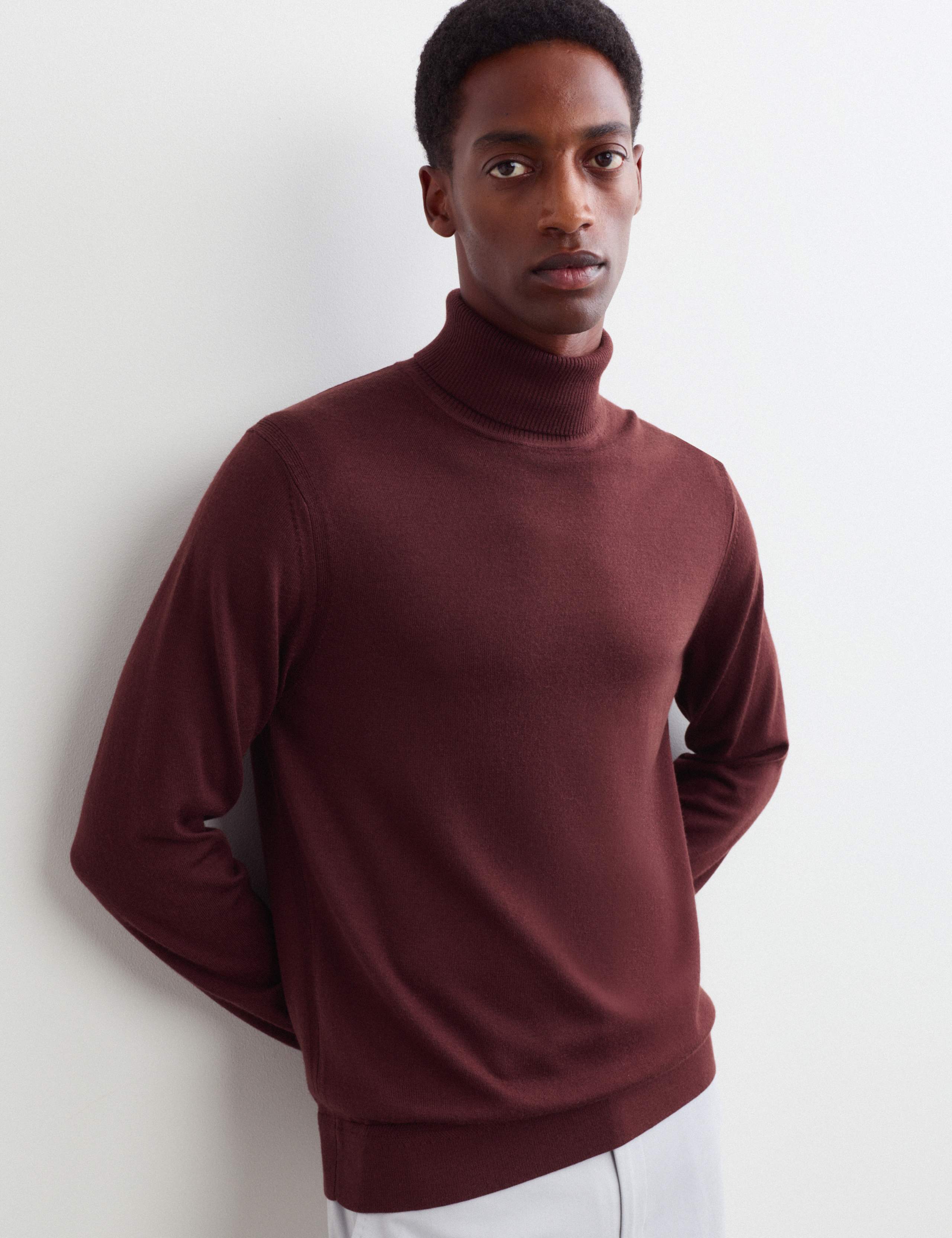 Merino Wool Rich Roll Neck Jumper with Silk