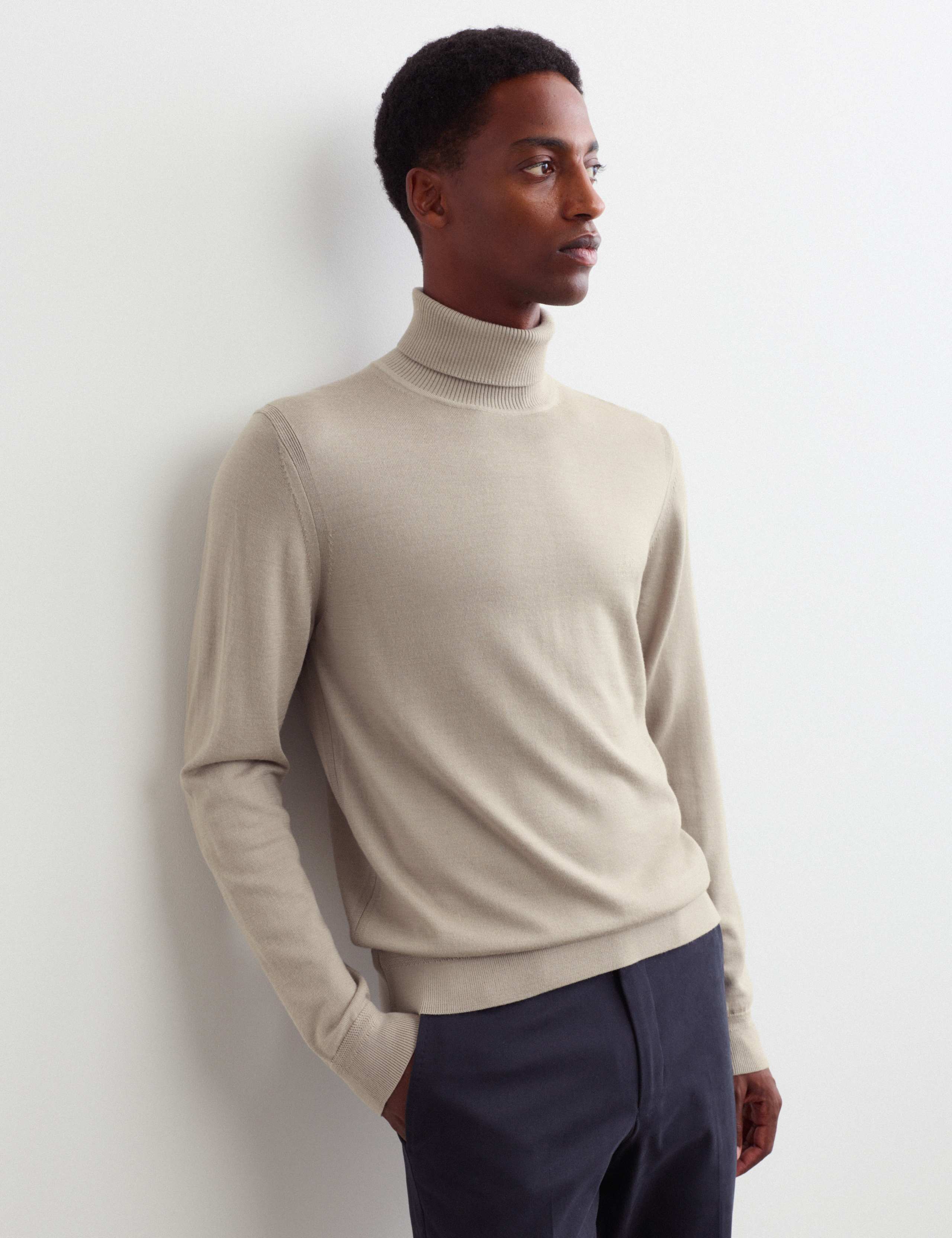 Merino Wool Rich Roll Neck Jumper with Silk