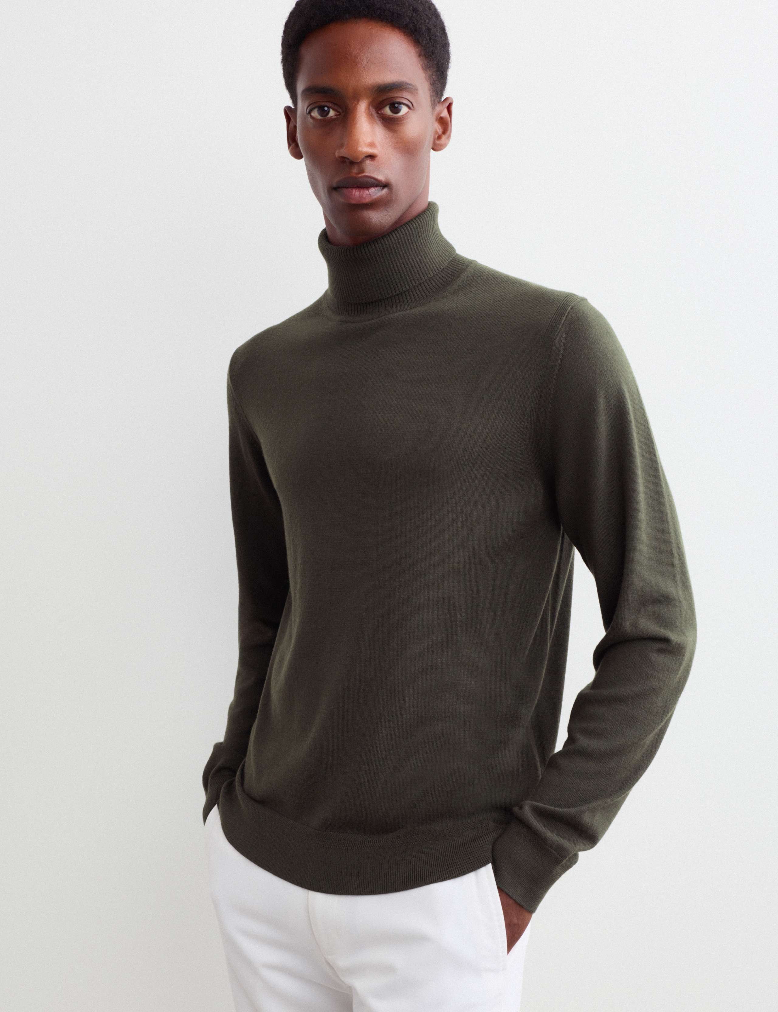 Merino Wool Rich Roll Neck Jumper with Silk