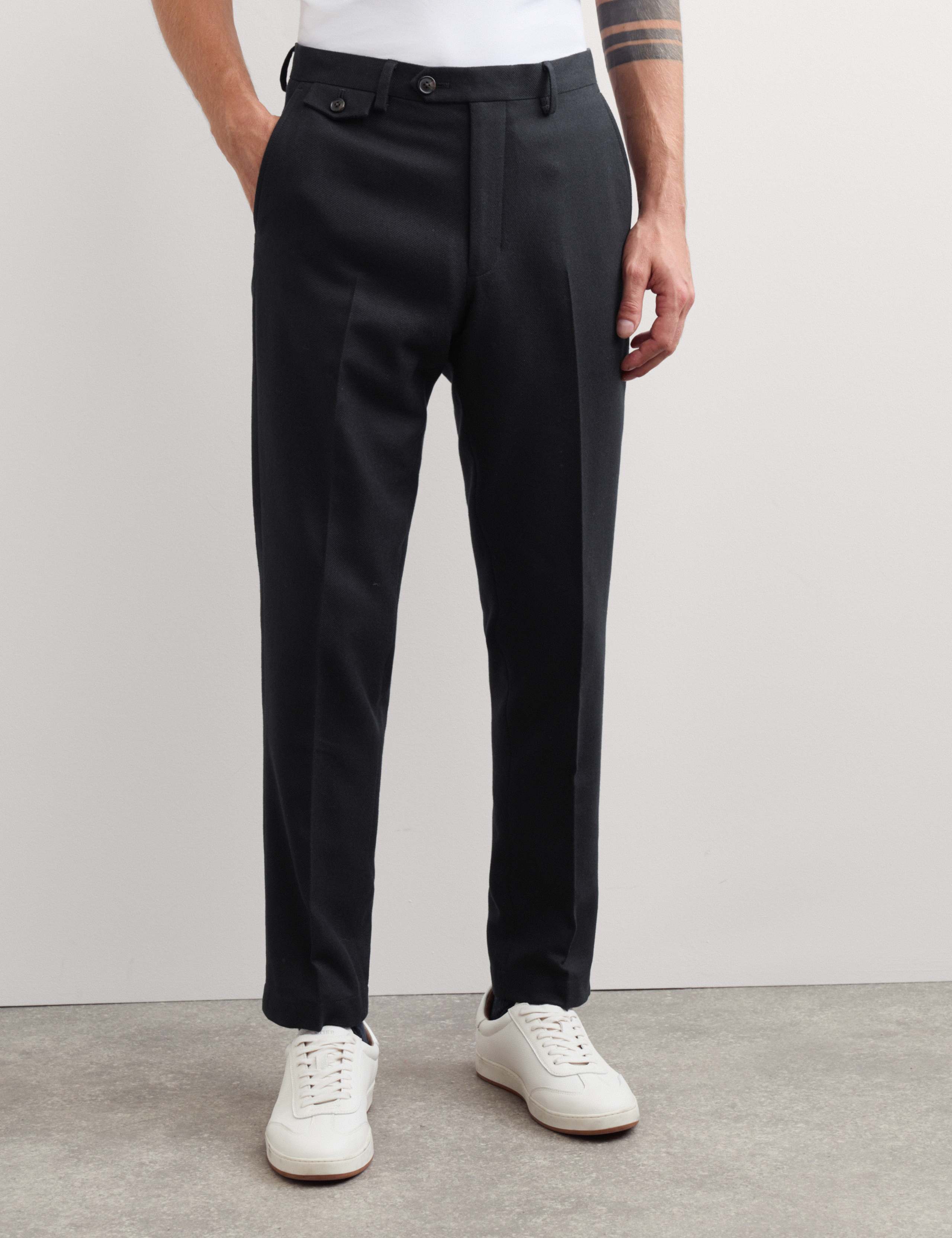 Tailored Fit Cotton Wool Blend Suit Trousers