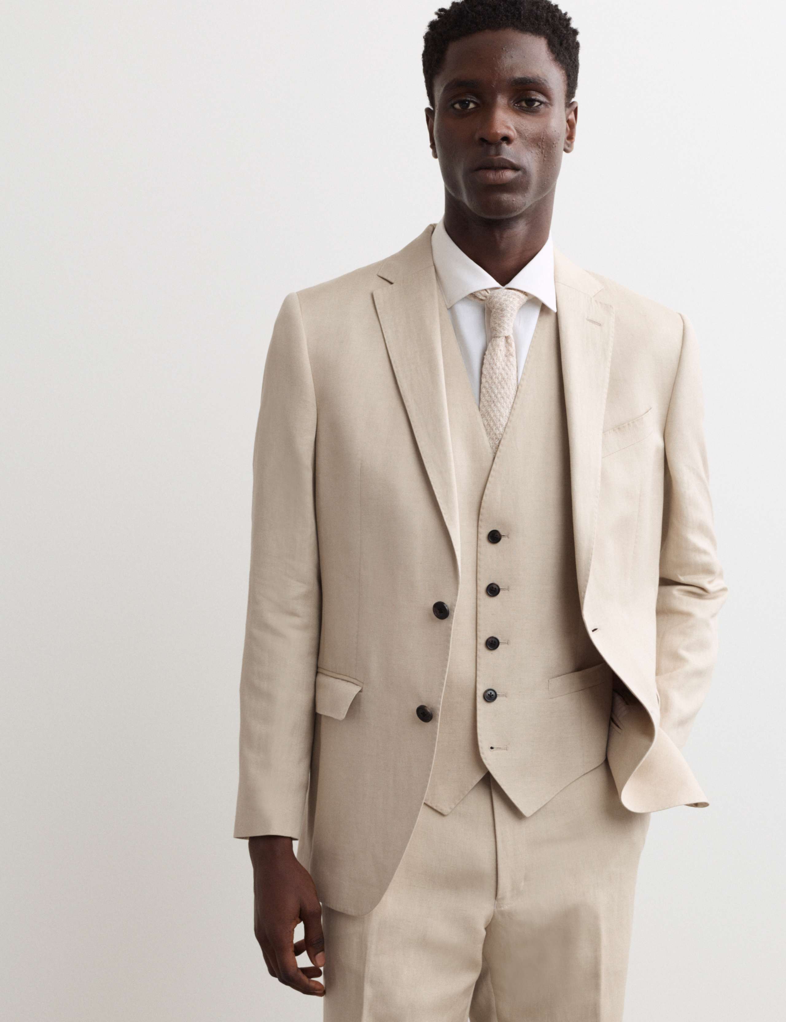 3 Piece Tailored Fit Silk & Linen Blend Suit 8 of 9