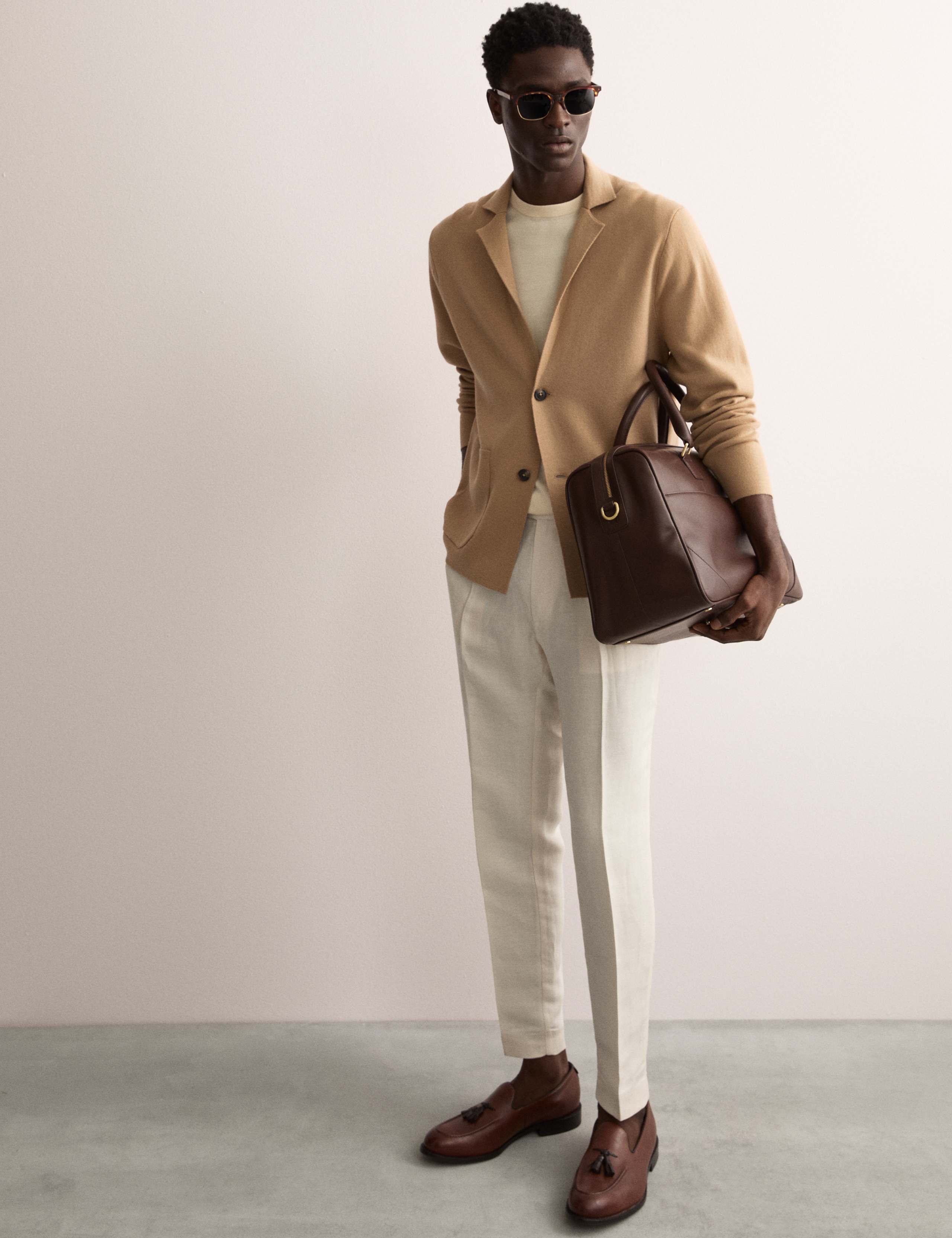 Tapered Fit Linen Blend Trousers