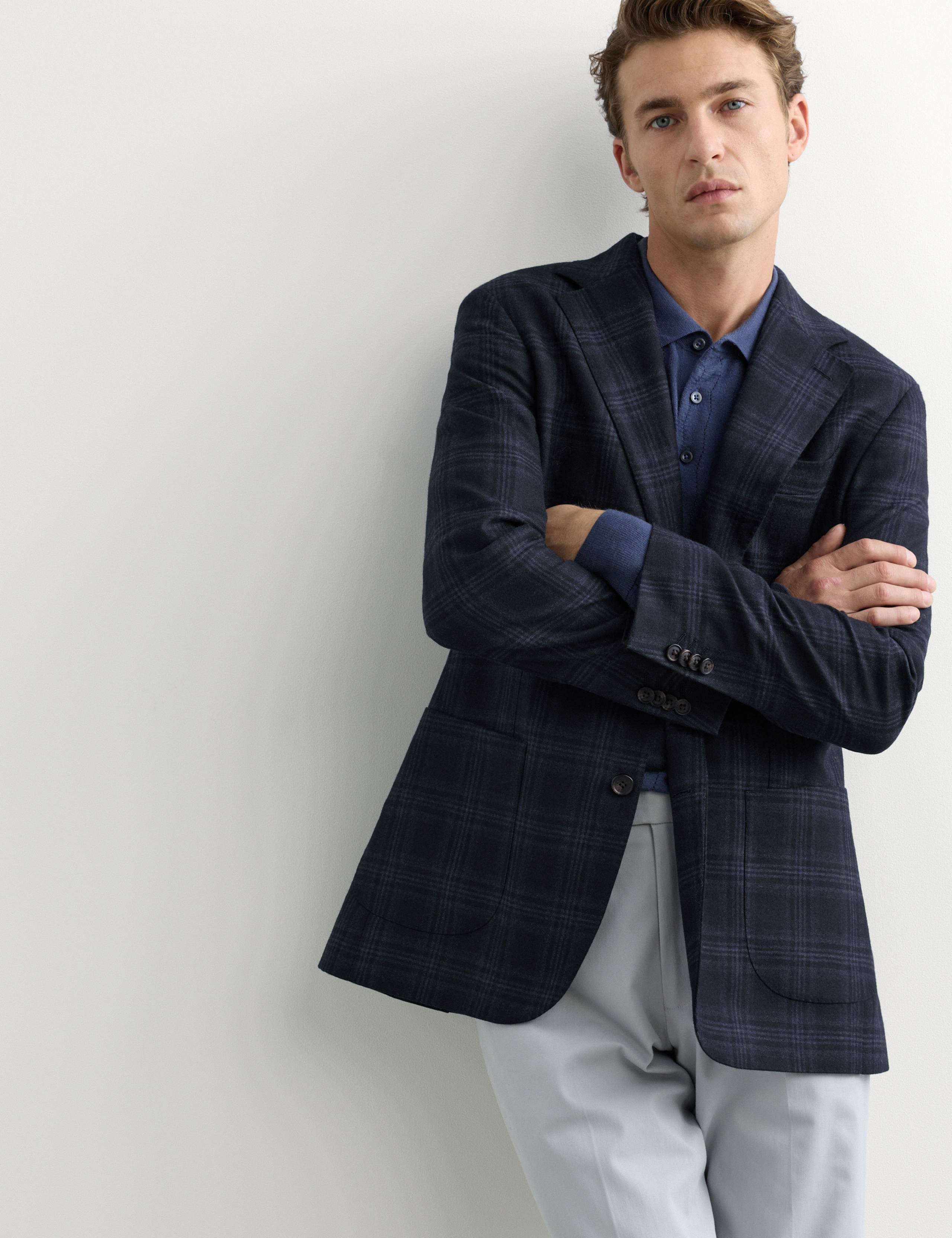Tailored Fit Italian Wool Check Blazer