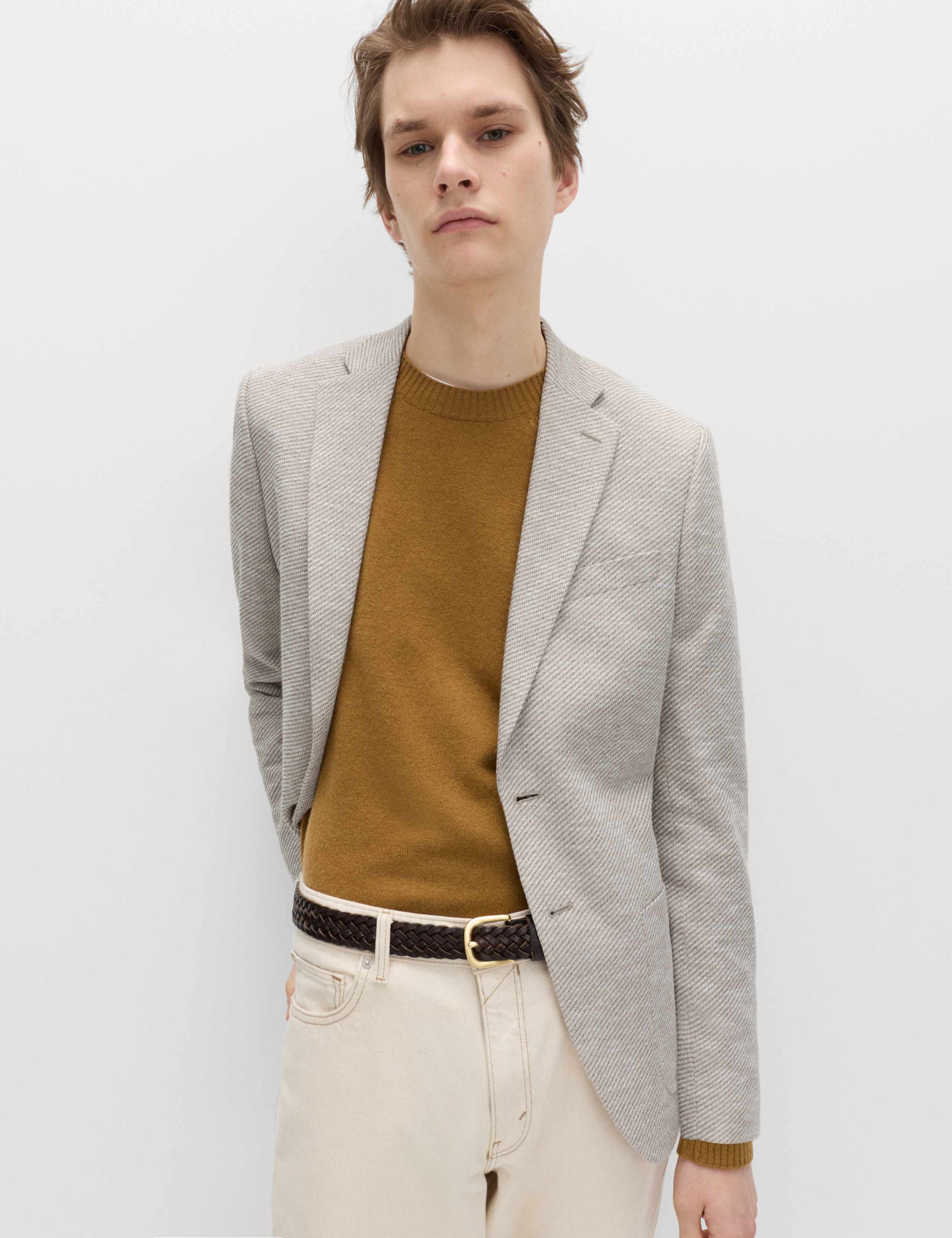 Tailored Fit Cotton Blend Textured Stretch Blazer