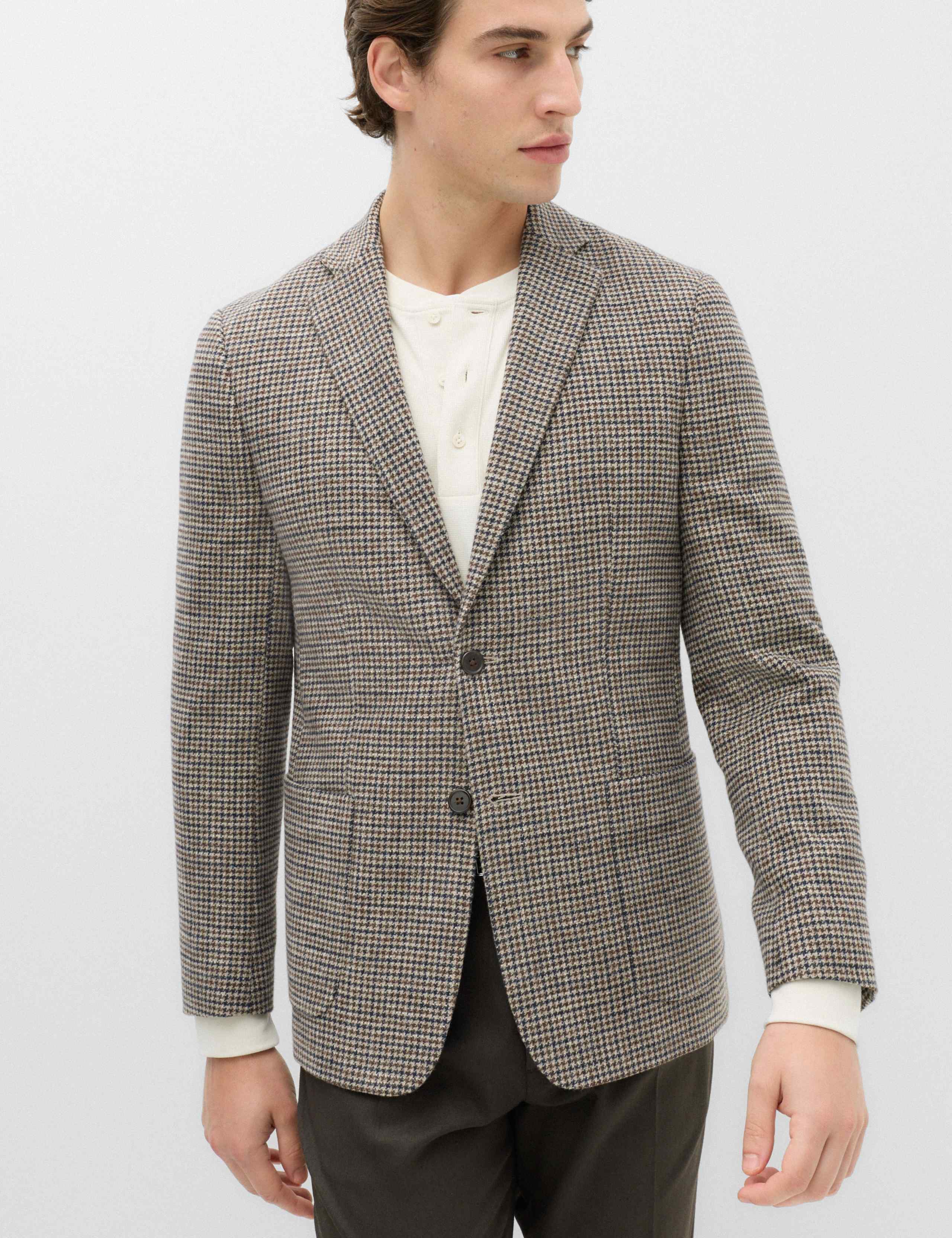 Regular Fit Cotton Blend Check Blazer
