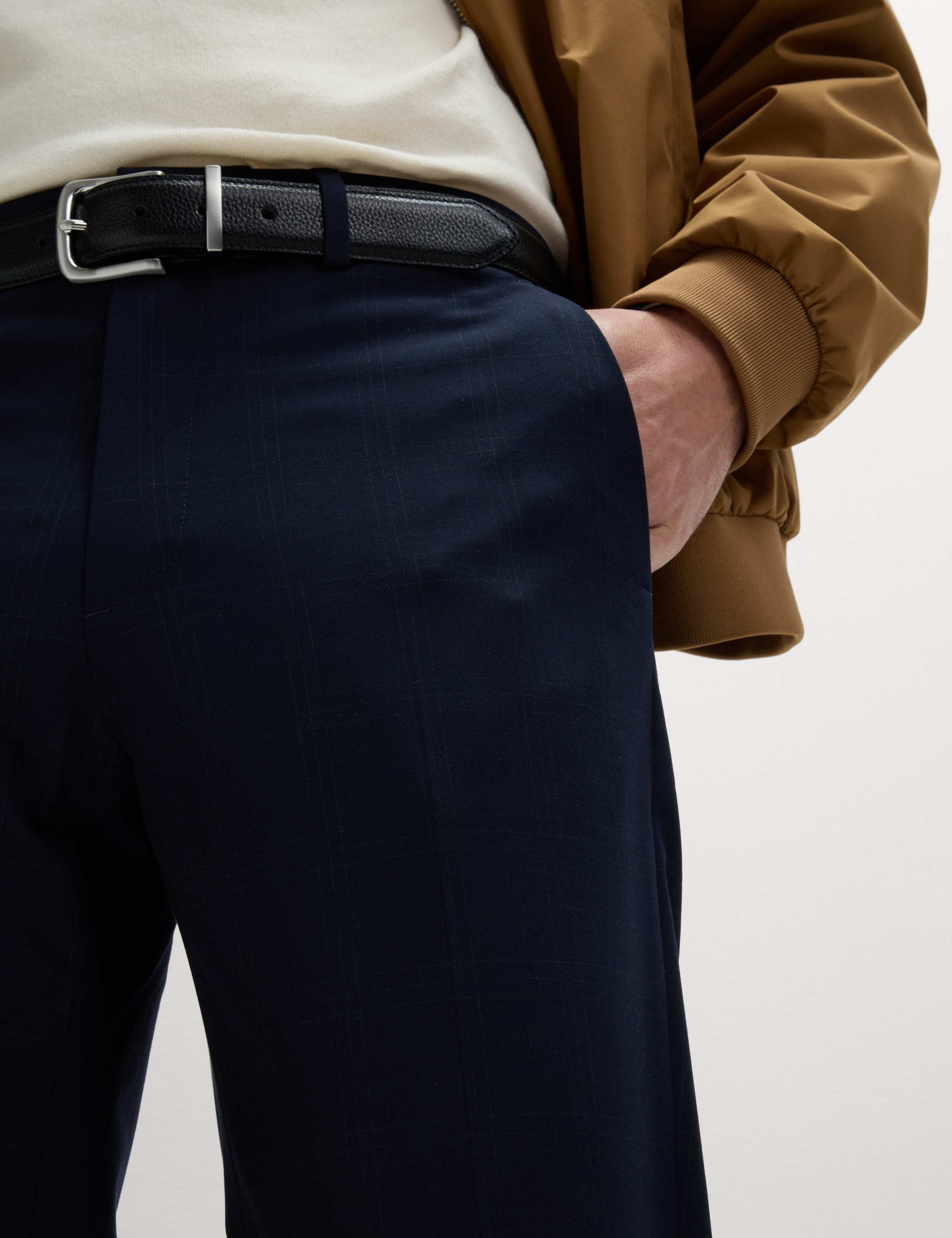 Tailored Fit Flat Front Check Trousers