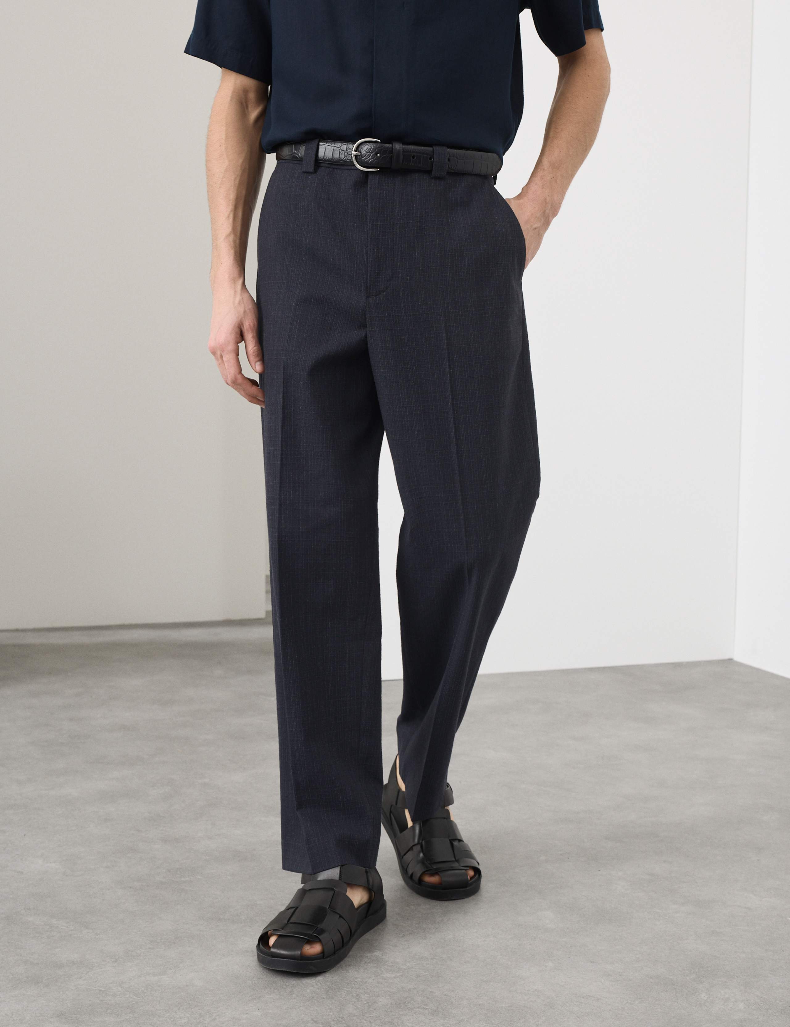 Relaxed Fit Textured Trousers