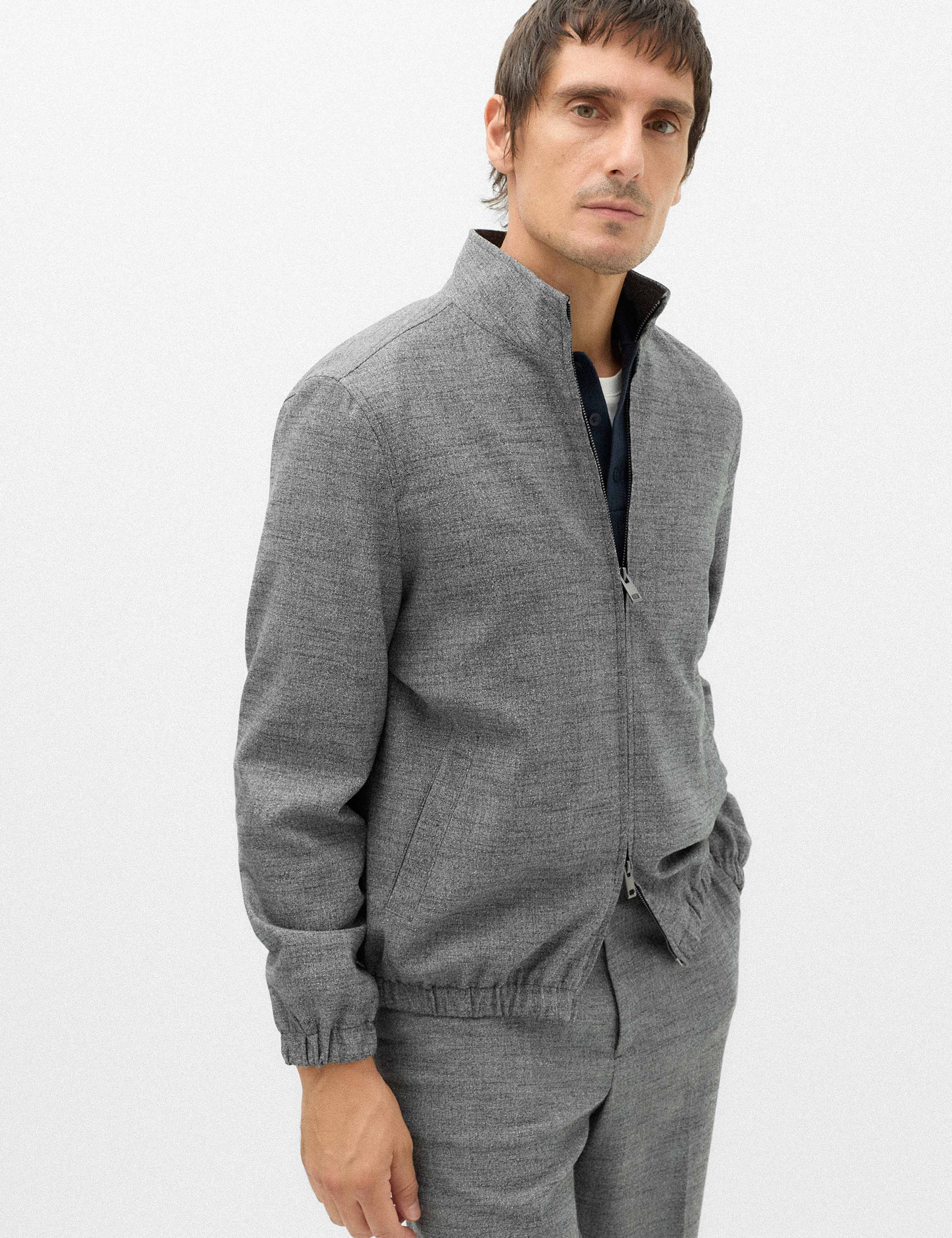 Regular Fit Textured Funnel Neck Suit Jacket