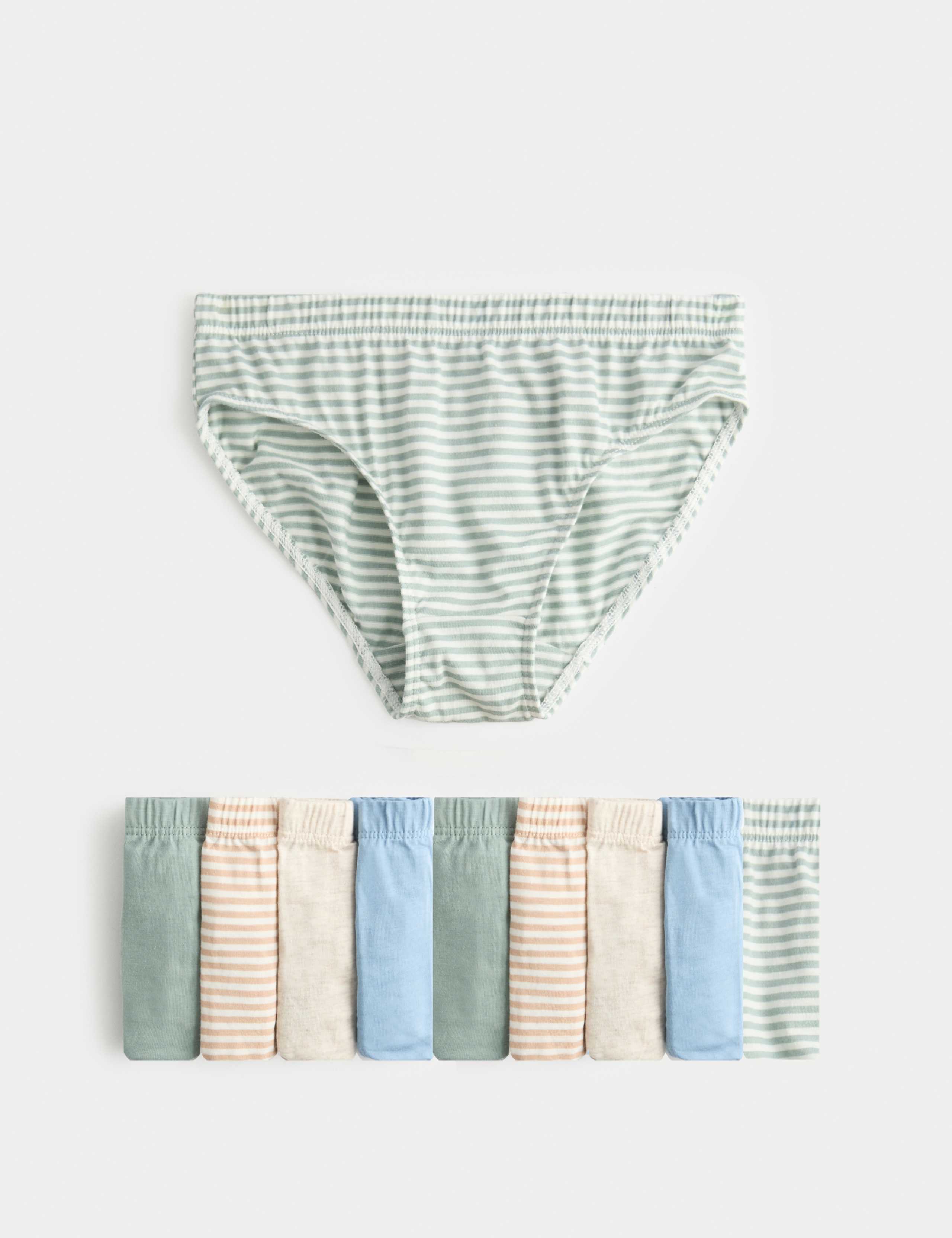 10pk Pure Cotton Stripes & Solids Briefs (2-14 Yrs)