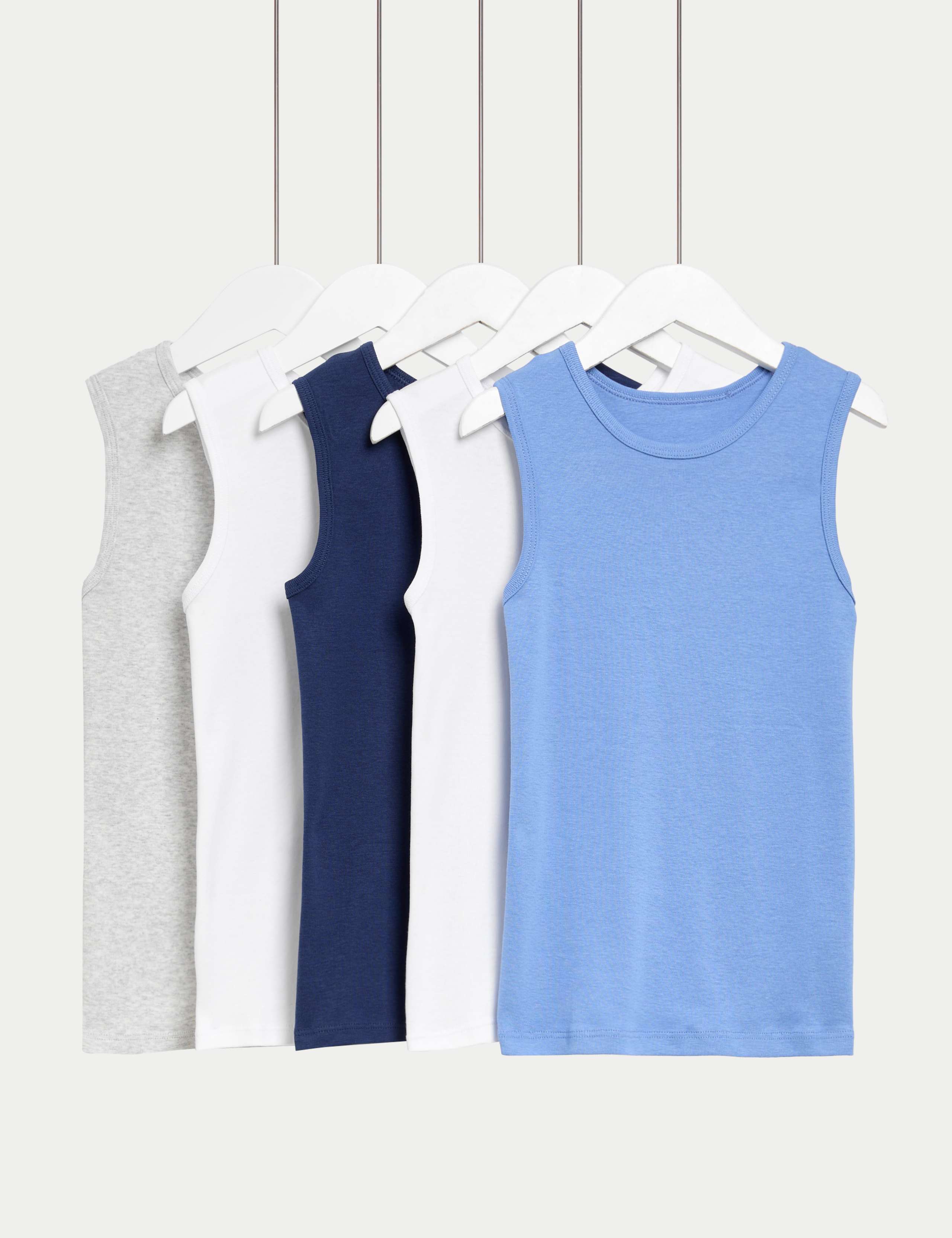 5pk Pure Cotton Plain Vests (2-14 Yrs)