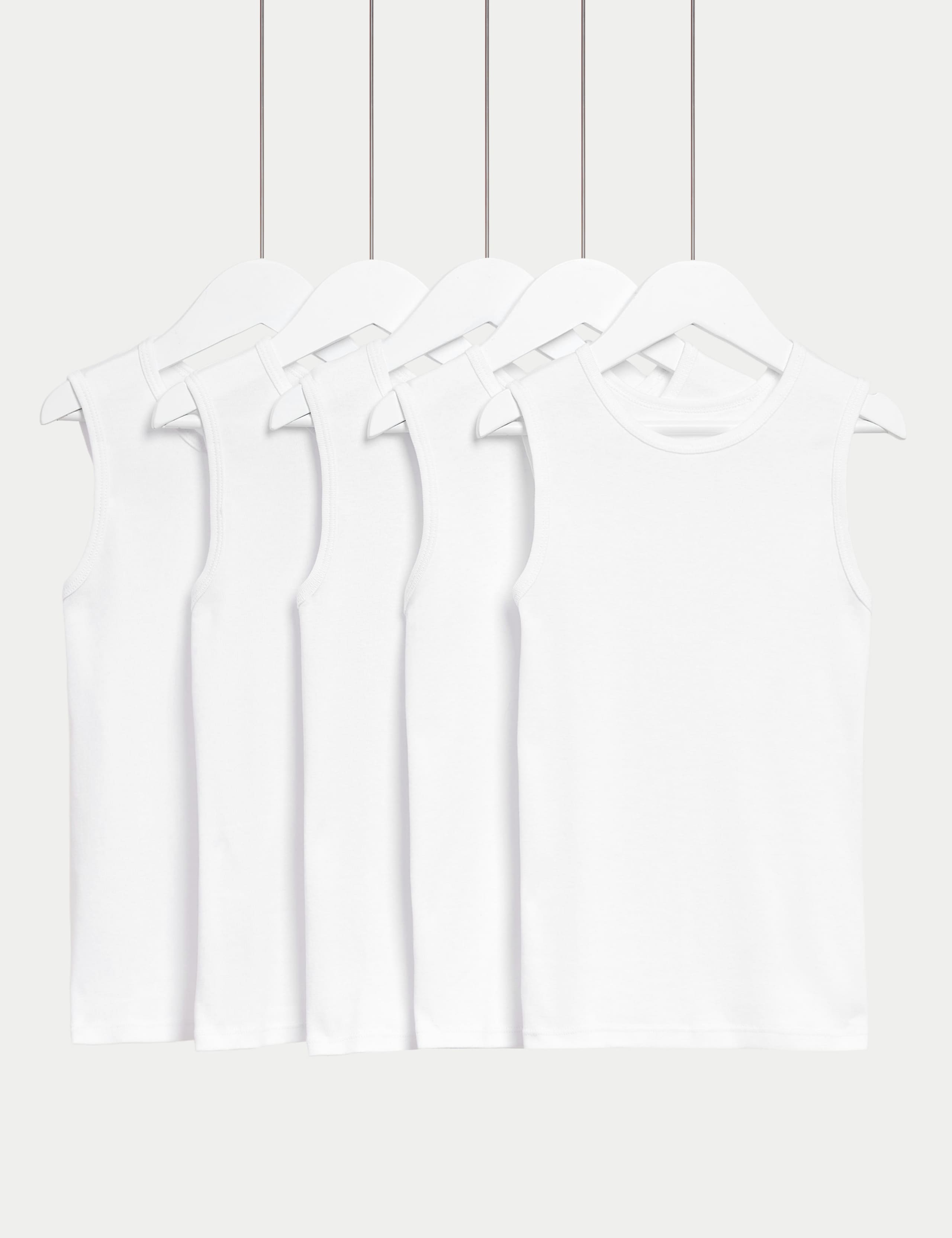 5pk Pure Cotton Plain Vests (2-14 Yrs)