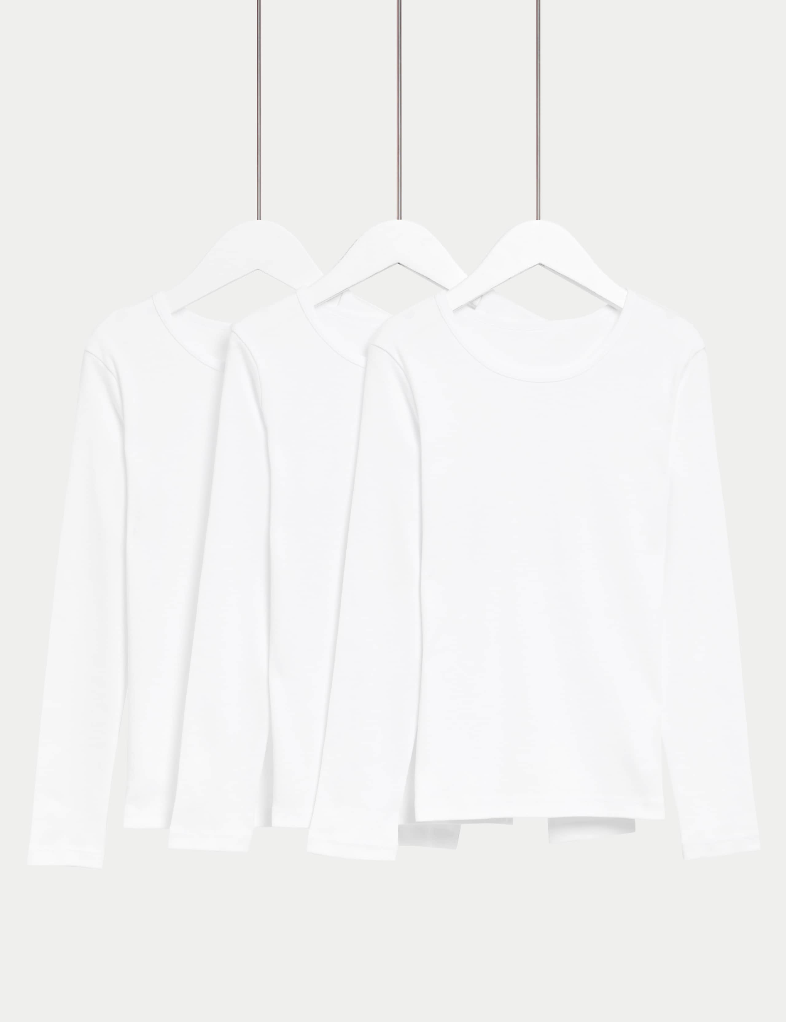 3pk Pure Cotton Long Sleeve Vests (2-14 Yrs)
