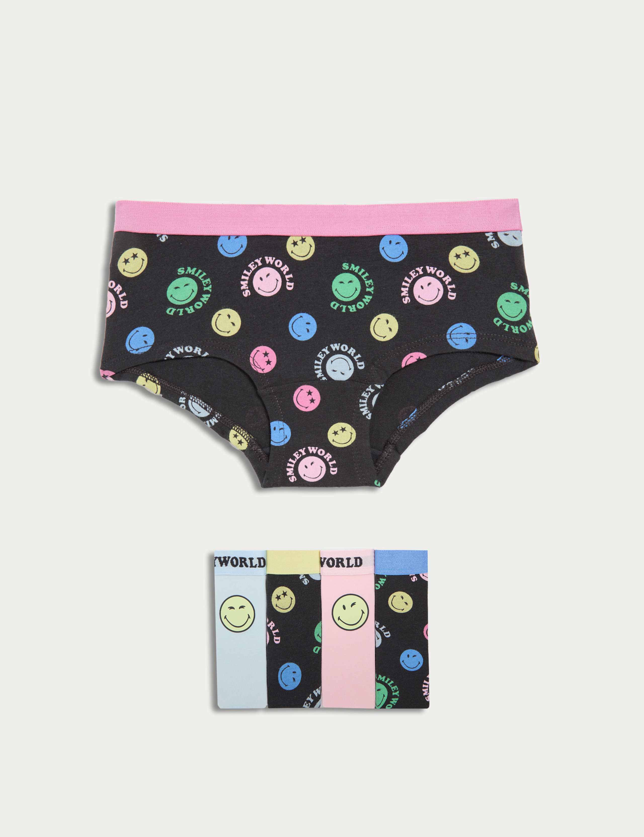 5pk Cotton with Stretch SmileyWorld® Shorts (5-16 Yrs)