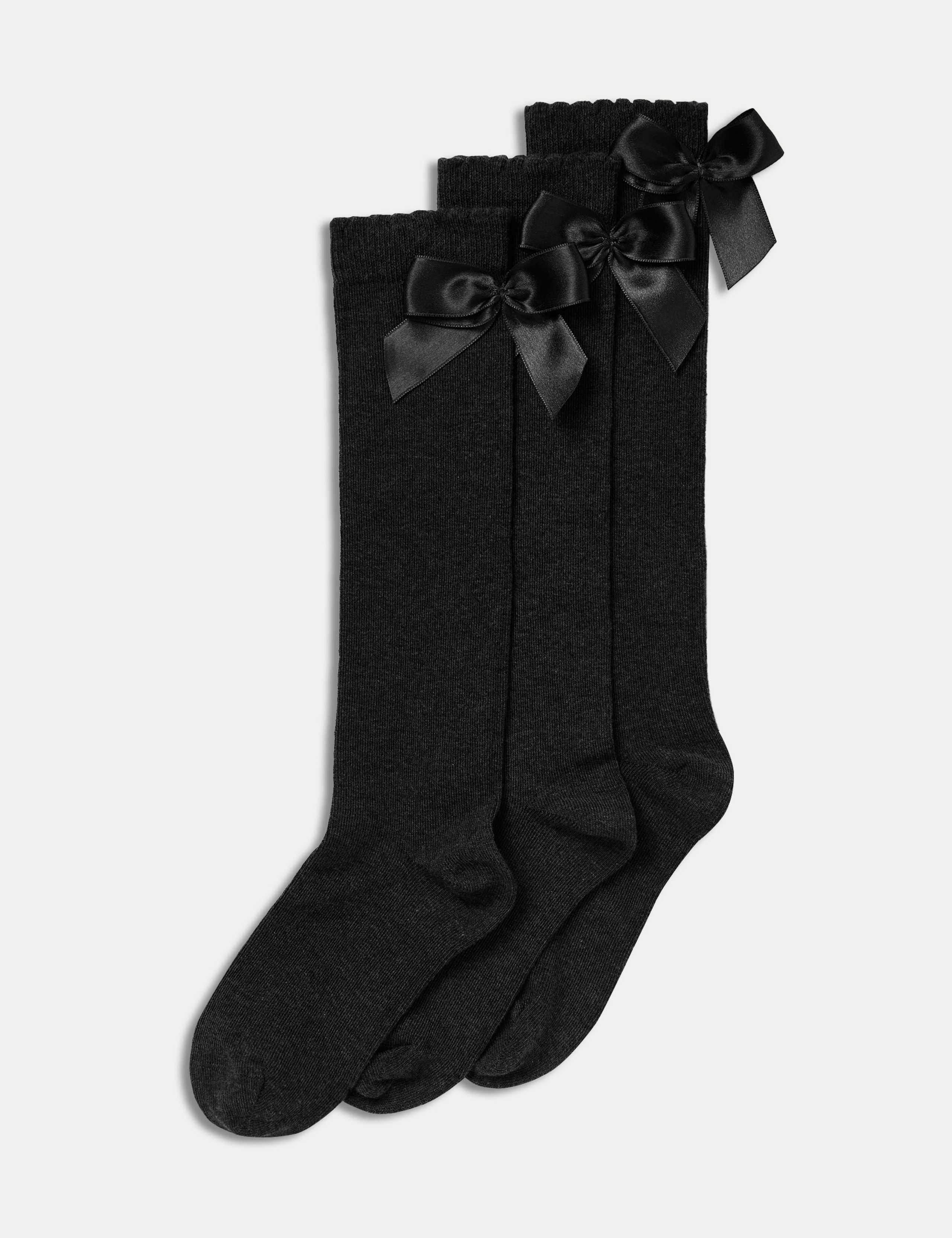 3p Cotton Rich Picot Knee High Bow Socks (6-8½ Small - 4-7 Large)