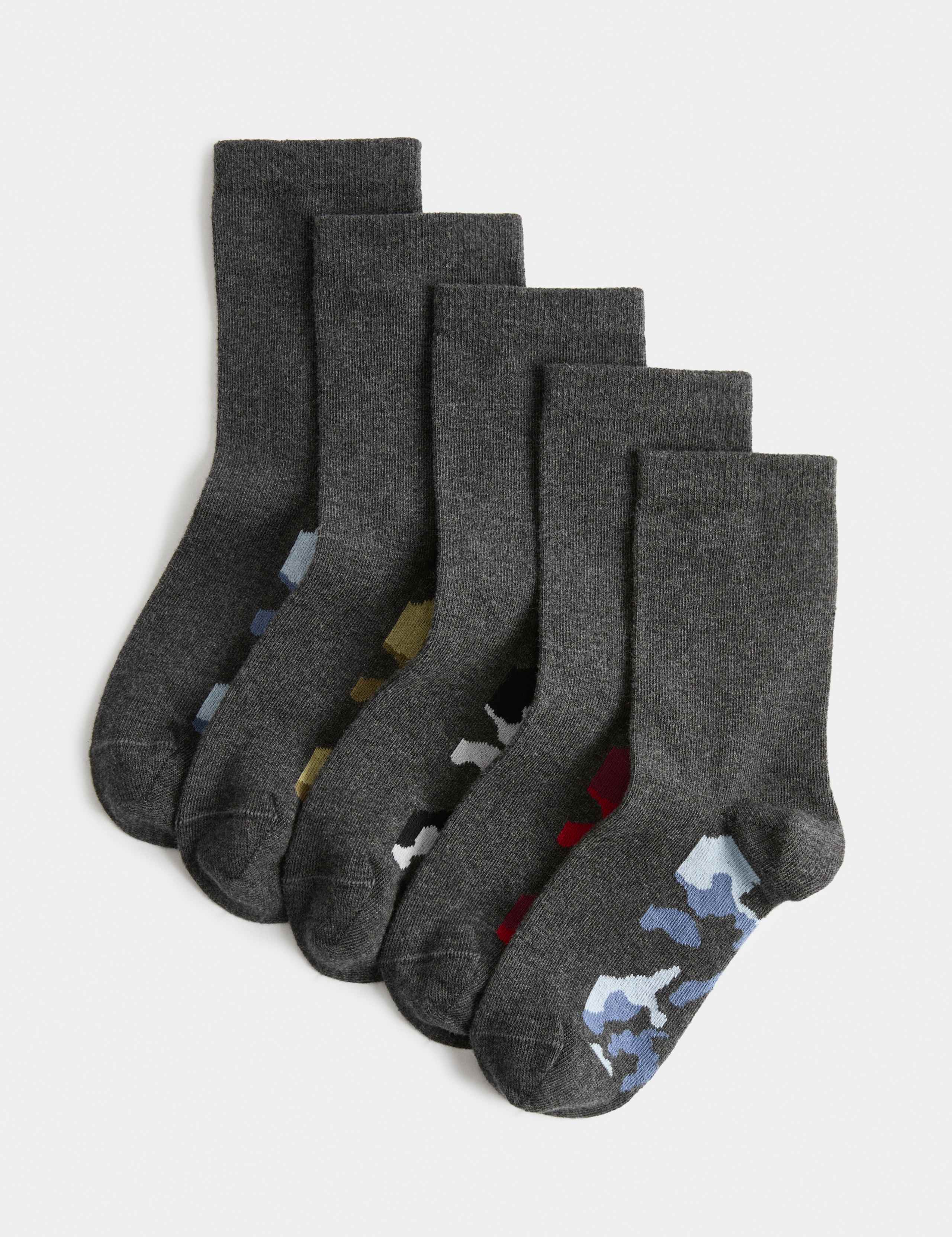 5 Pack Cotton Rich Printed Footbed Socks