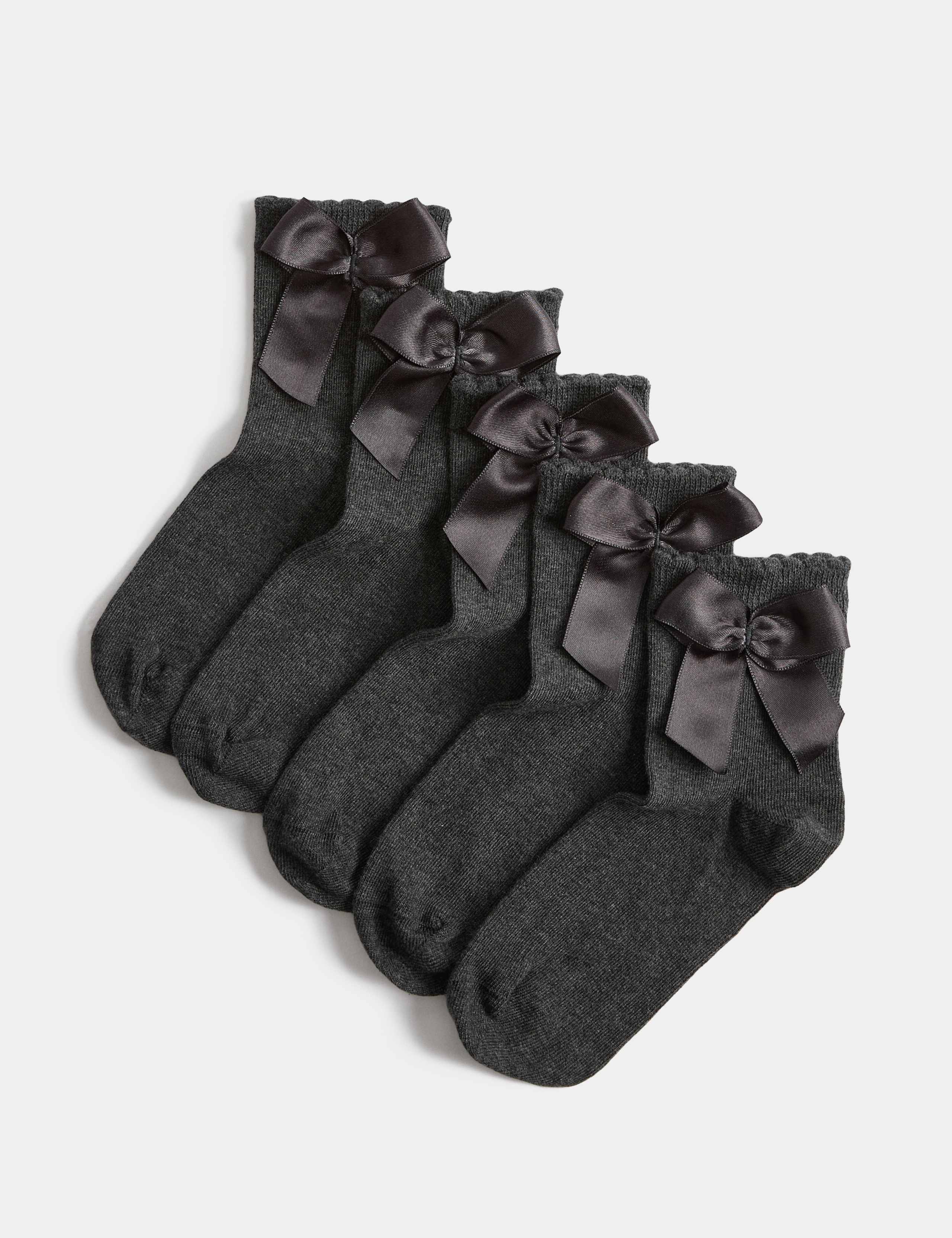 5 Pack Cotton Rich Knee High Bow Socks (6 Small-7 Large)