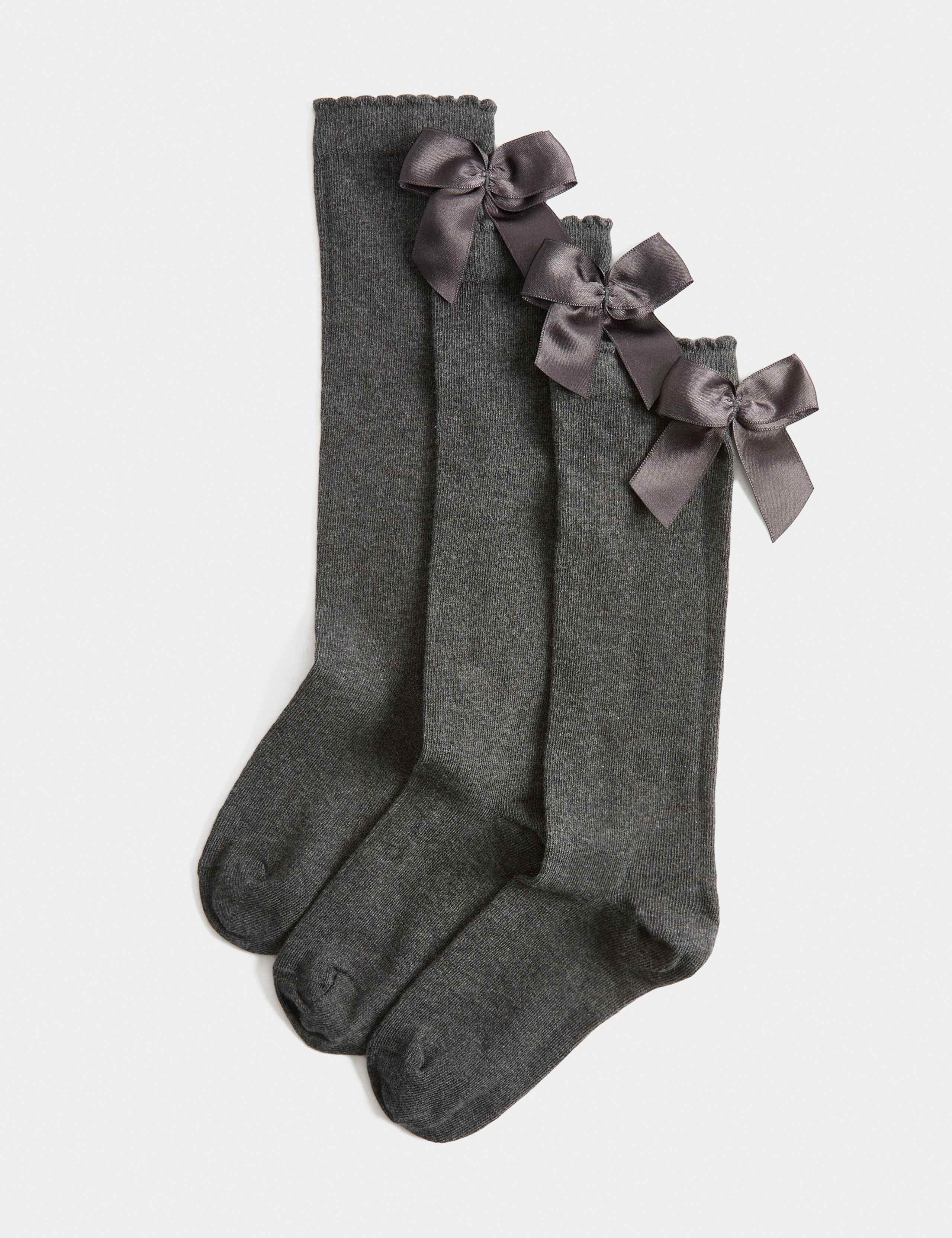 3 Pack Cotton Rich Bow Knee High Socks